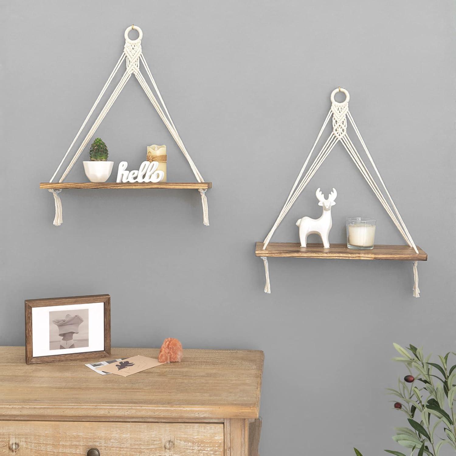 Mkono 2 Pack Wall Hanging Shelves Boho Shlef for Nursery Bedroom Living Room Home Decorations