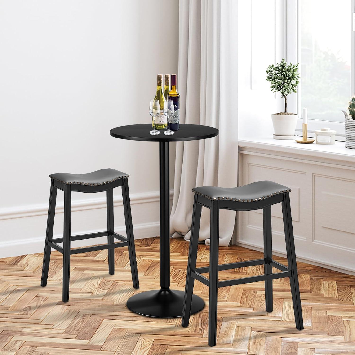 Black Round Wood Bar Height Pub Table with Metal Base