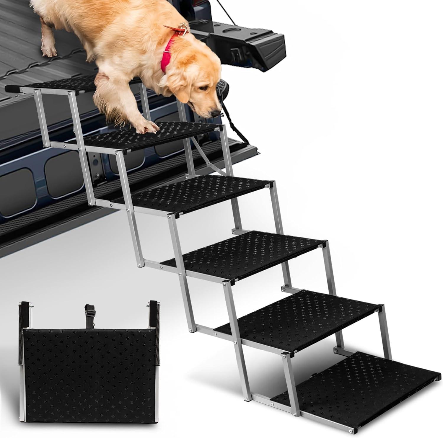 Portable Folding Dog Stairs For Cars, SUV, Trucks, For Large Dogs With Non-Slip Surface, 6 Steps
