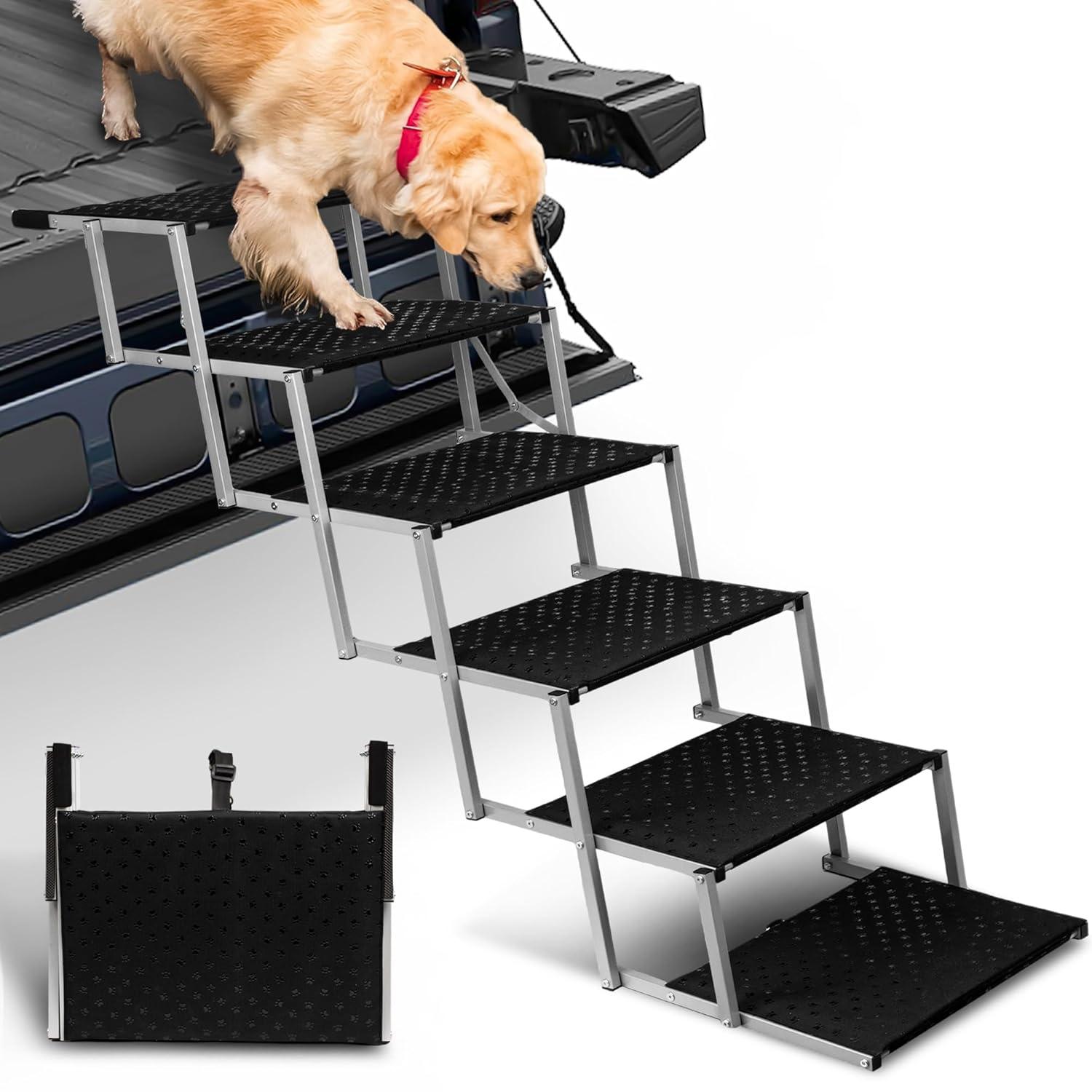 Portable Folding Dog Stairs For Cars, SUV, Trucks, For Large Dogs With Non-Slip Surface, 6 Steps