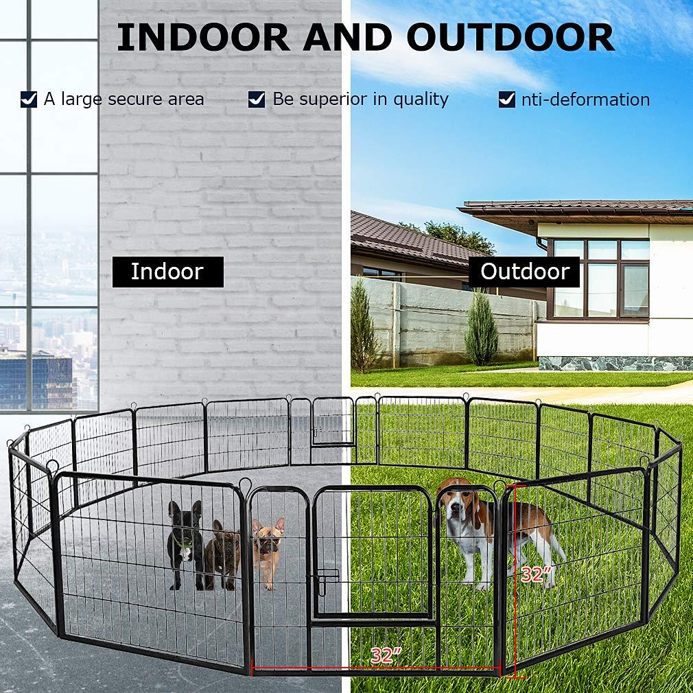 FDW Dog Playpen Pet Dog Fence 32" Height 16 Panels Metal Dog Pen Outdoor Exercise Pen with Doors for Large/Medium /Small Dogs Camping,Yard