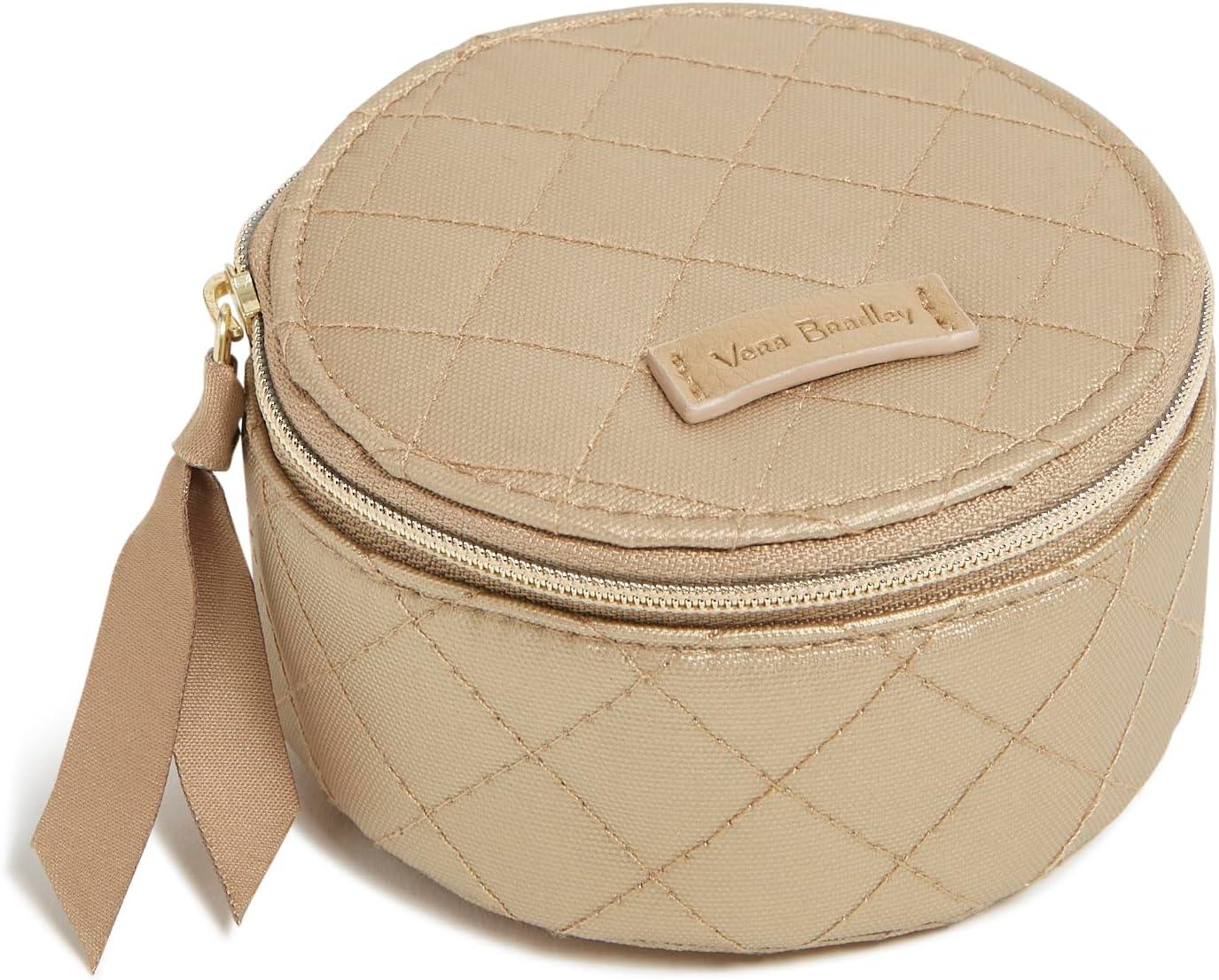 Champagne Gold Pearl Round Travel Jewelry Organizer Case