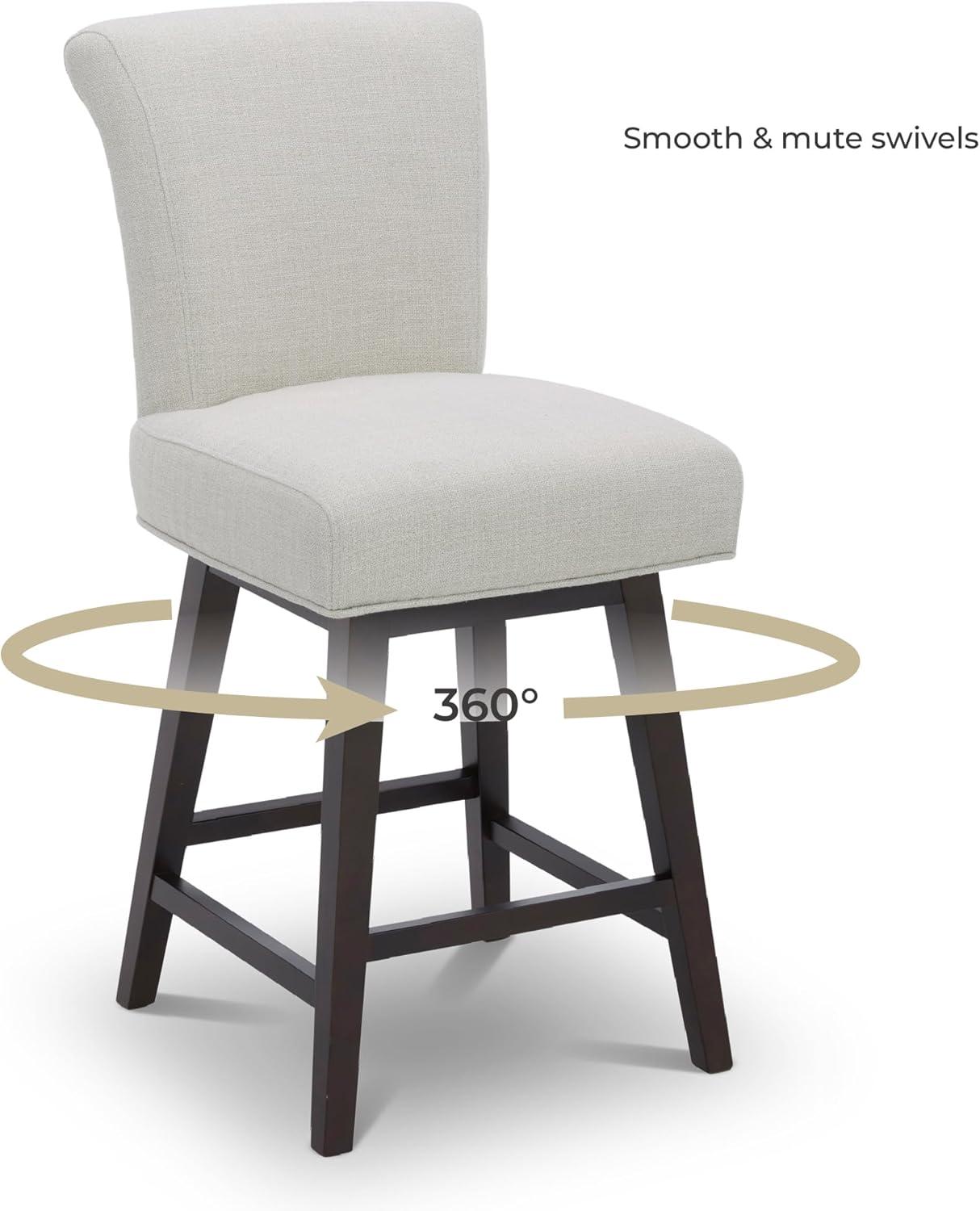 26'' Light Beige Linen Swivel Counter Stools with Dark Wood Legs, Set of 2