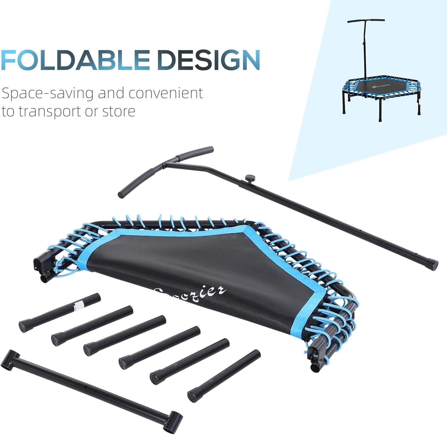 Kids' Blue Hexagon Fitness Trampoline with Adjustable Bar