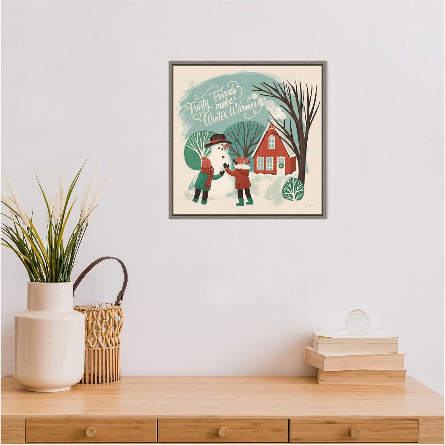 Amanti Art Winter Bliss III Snowman by Janelle Penner Canvas Wall Art Print Framed 16 x 16-in.