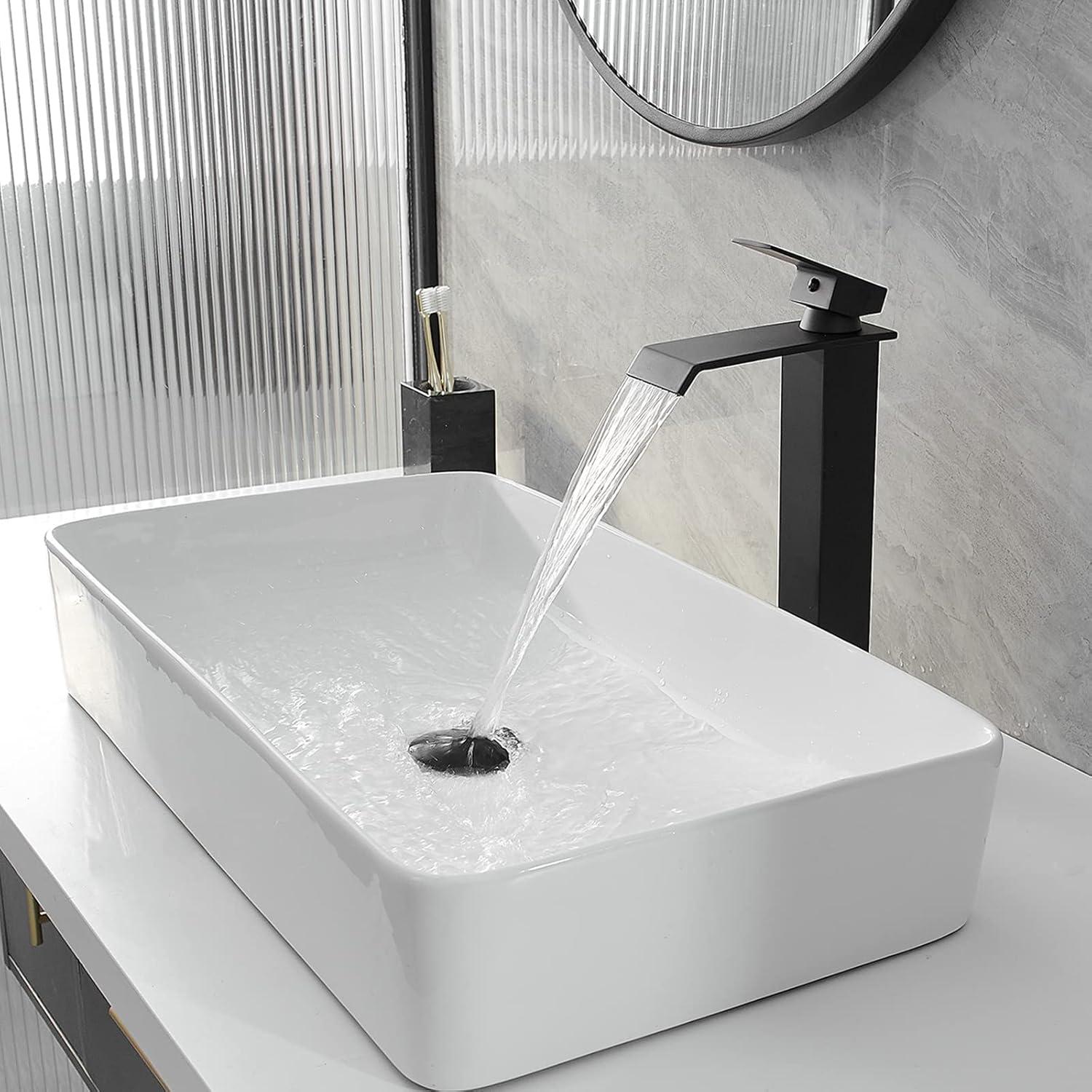 Matte Black Stainless Steel Waterfall Vessel Sink Faucet