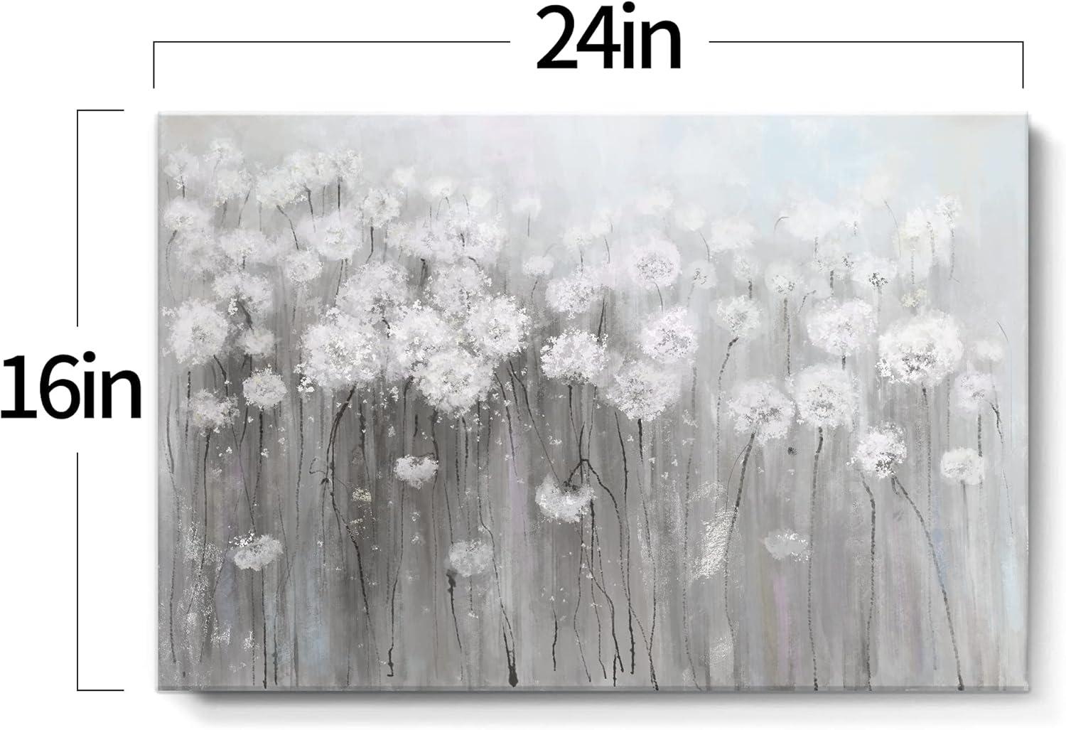 Grey and White Dandelion Canvas Print with Wooden Frame