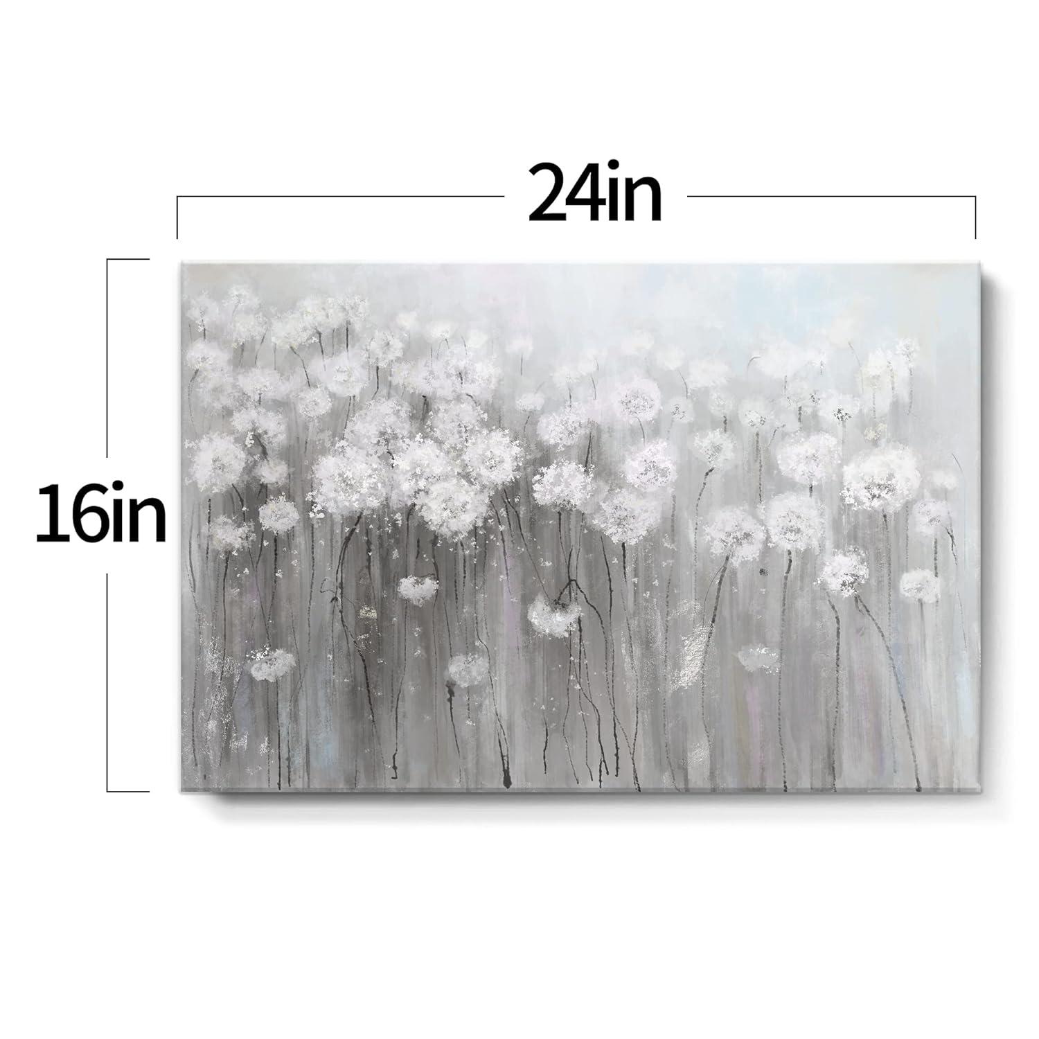 lamplig Wall Art Grey and White Flowers Modern Farmhouse Paintings Botanical Blossom Dandelion Pictures Artwork Floral Canvas Prints Living Room Bedroom Bathroom Home Decoration 16 x 24 Inch
