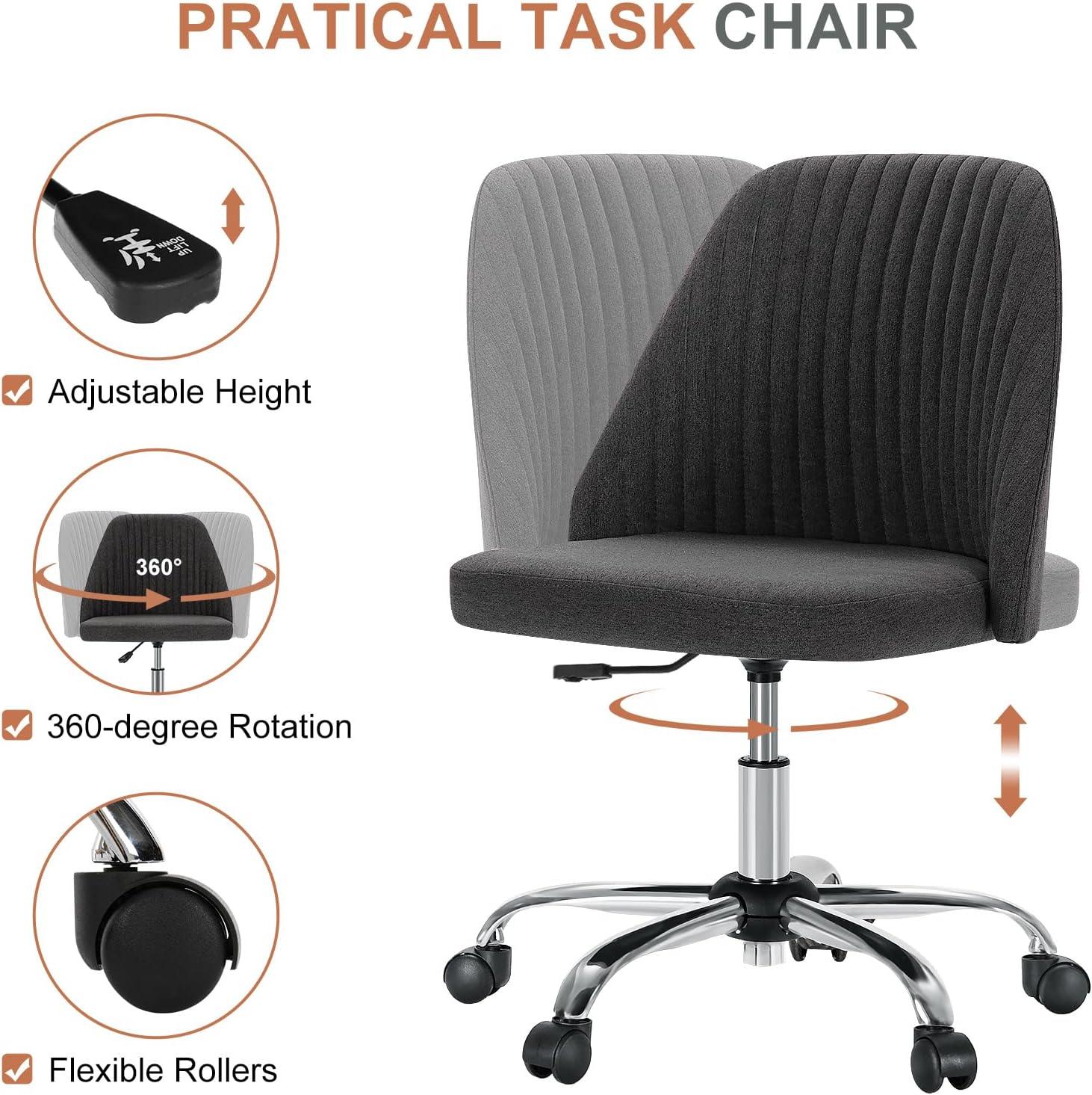 Dark Grey Armless Adjustable Task Chair with Wood Base