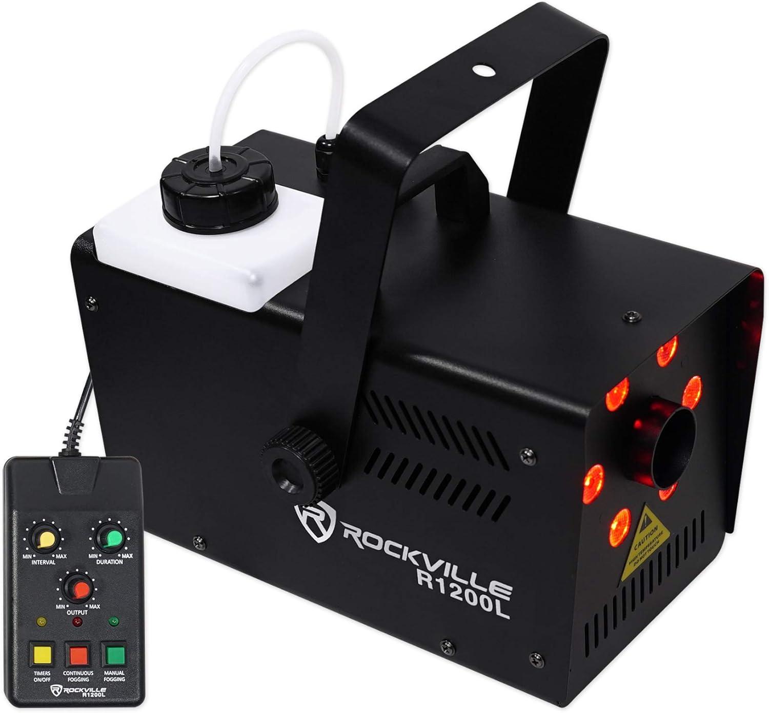 Rockville R1200L Fog/Smoke Machine w LED Lights/Strobe, 7 Channel DMX+2 Remotes