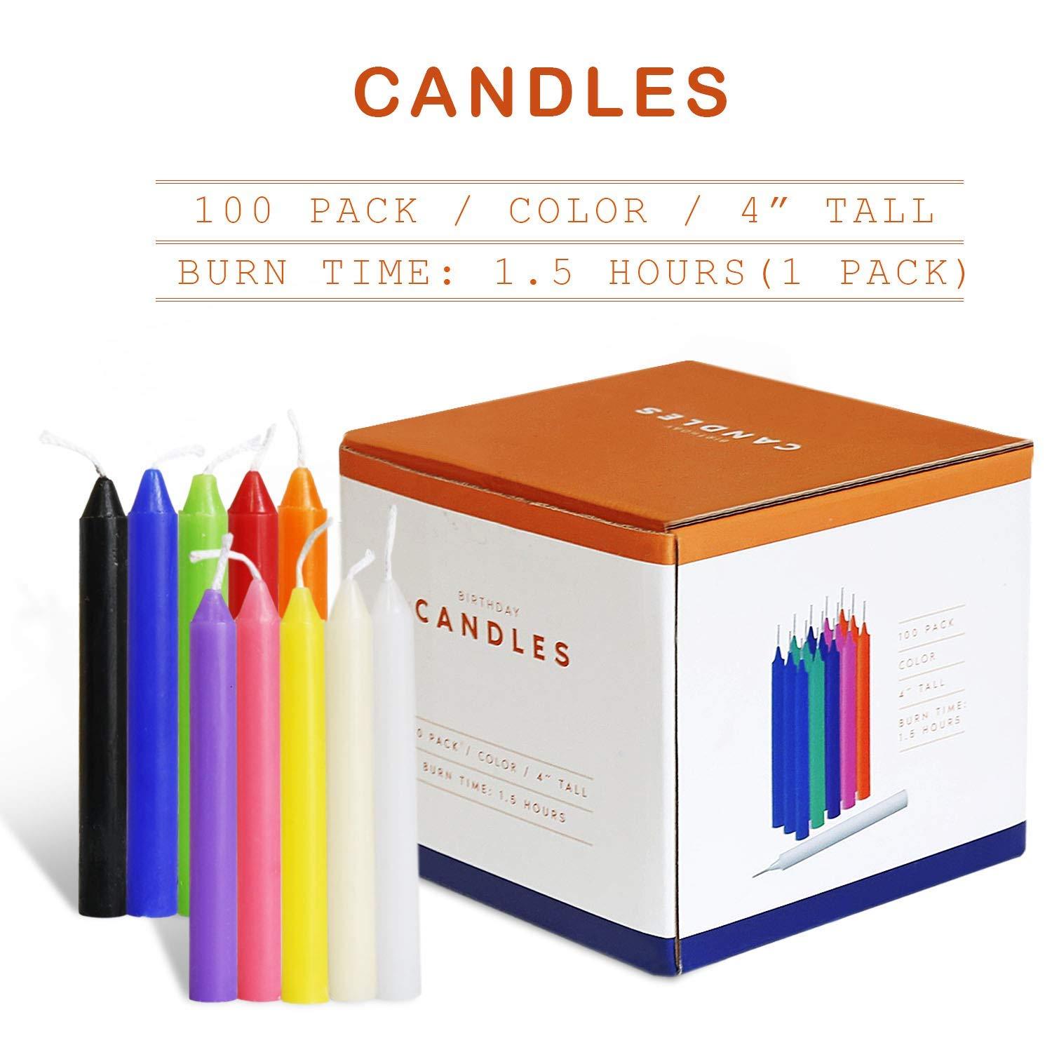 YIIA 100 pcs Unscented Assorted Colors Mini Taper Candle | 4" Tall x 1/2" Diameter | Great for Casting Chimes, Rituals, Spells, Wax Play & More