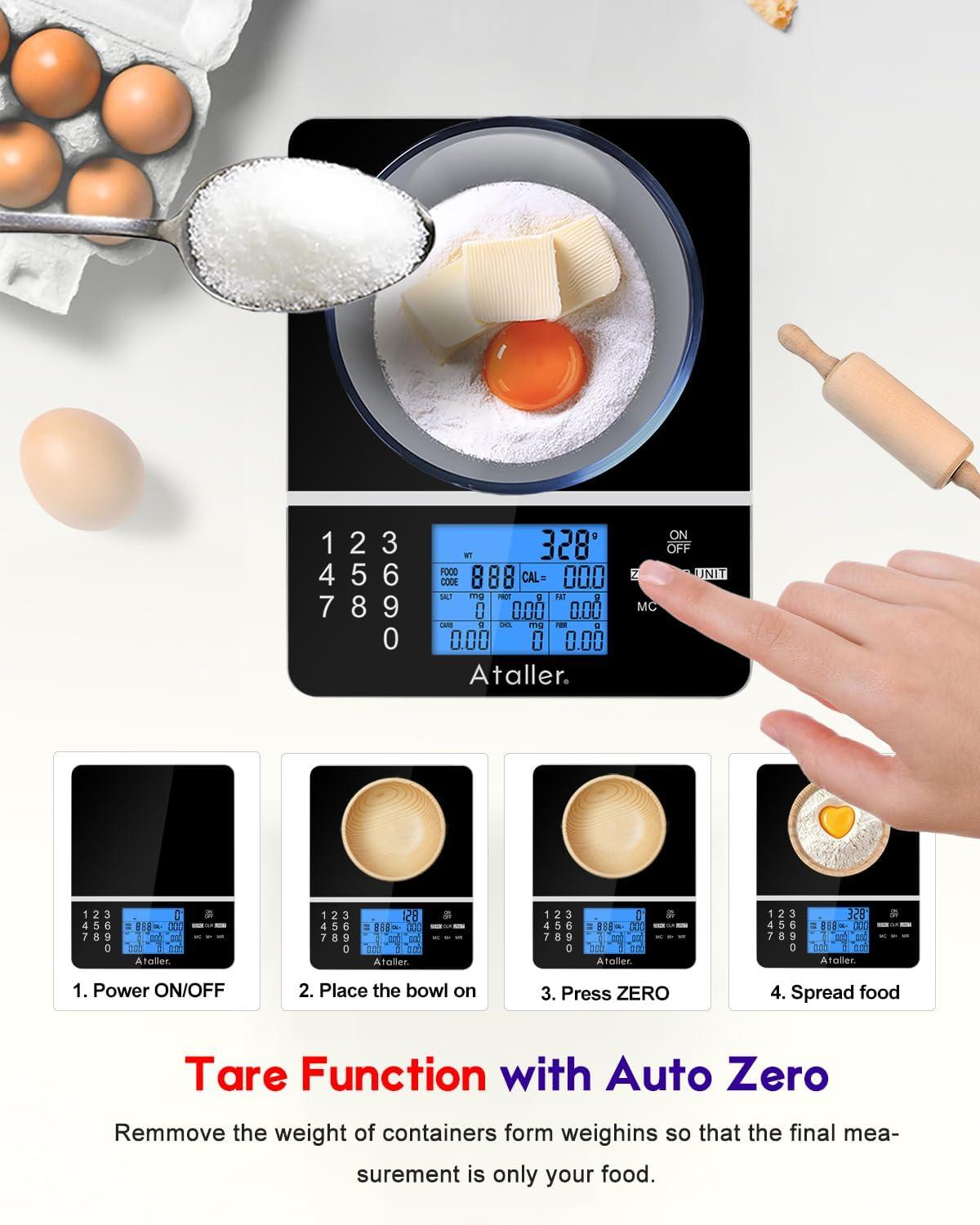 Ataller Black Digital Food Scale with Nutritional Calculator