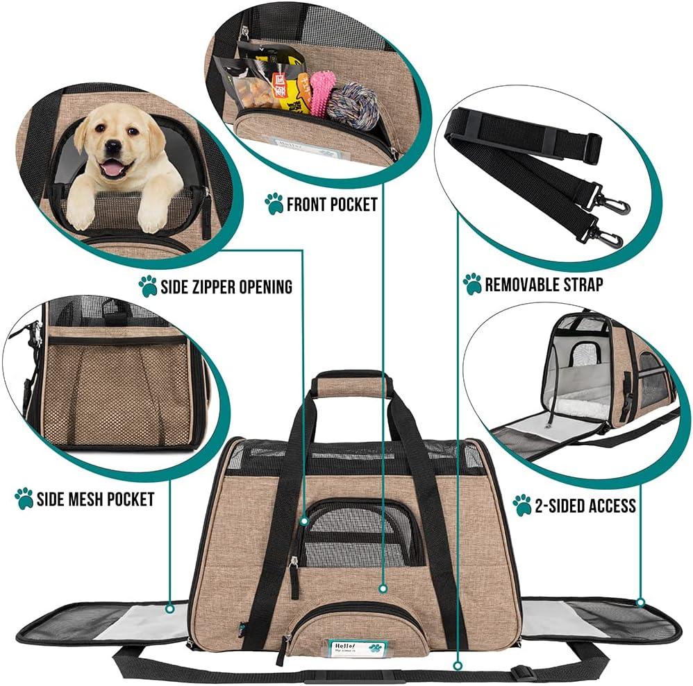 PetAmi Airline Approved Pet Carrier for Cat Dog, Soft Sided Travel Supplies Accessories, Ventilated Carrying Bag Kitten Puppy (Heather Taupe, Small)