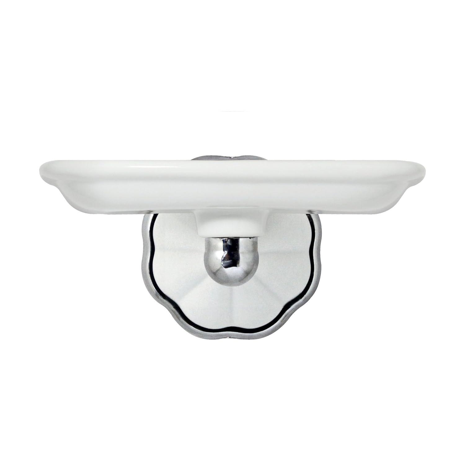 FLORA 4 Piece Bathroom Accessories Set in White Porcelain and Polished Chrome
