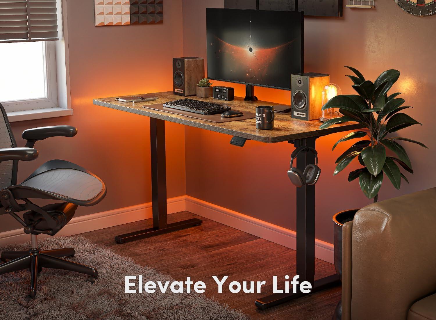 edx Electric Standing Desk, Height Adjustable Desk, 55 x 24 Inches Ergonomic Stand up Desk with Memory Preset and T-Shaped Metal Bracket for Home Office