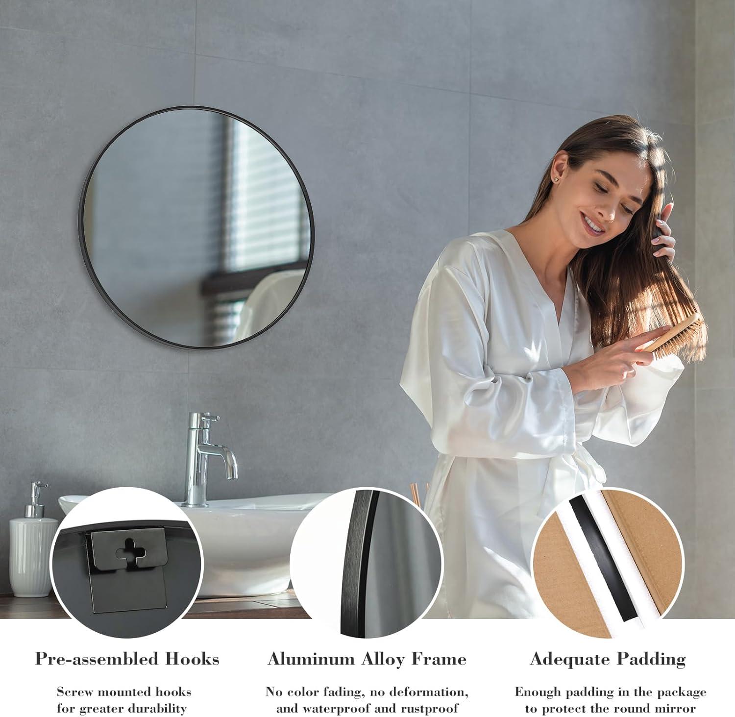 20" Round Silver Aluminum Wall Mirror