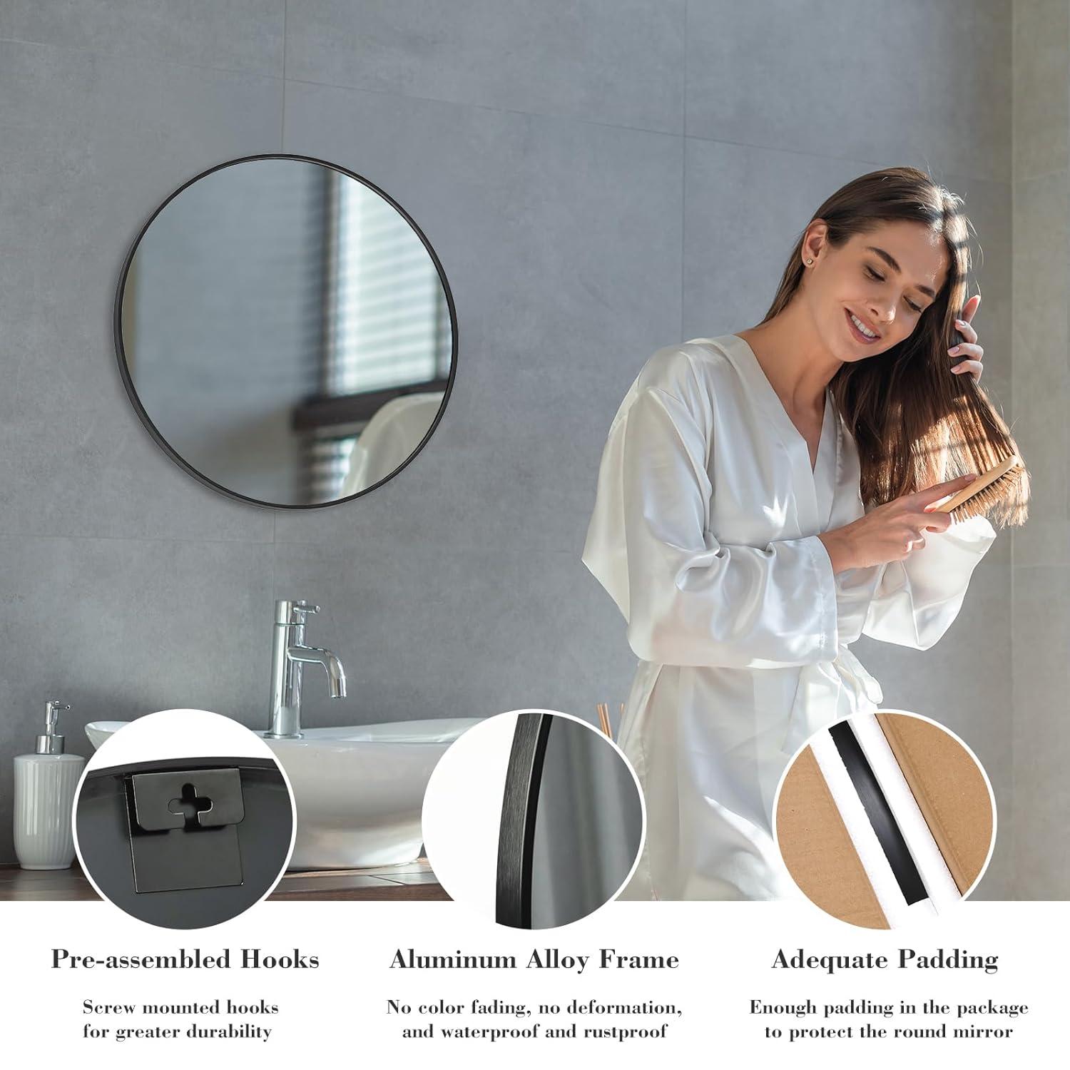 20" Round Silver Aluminum Wall Mirror
