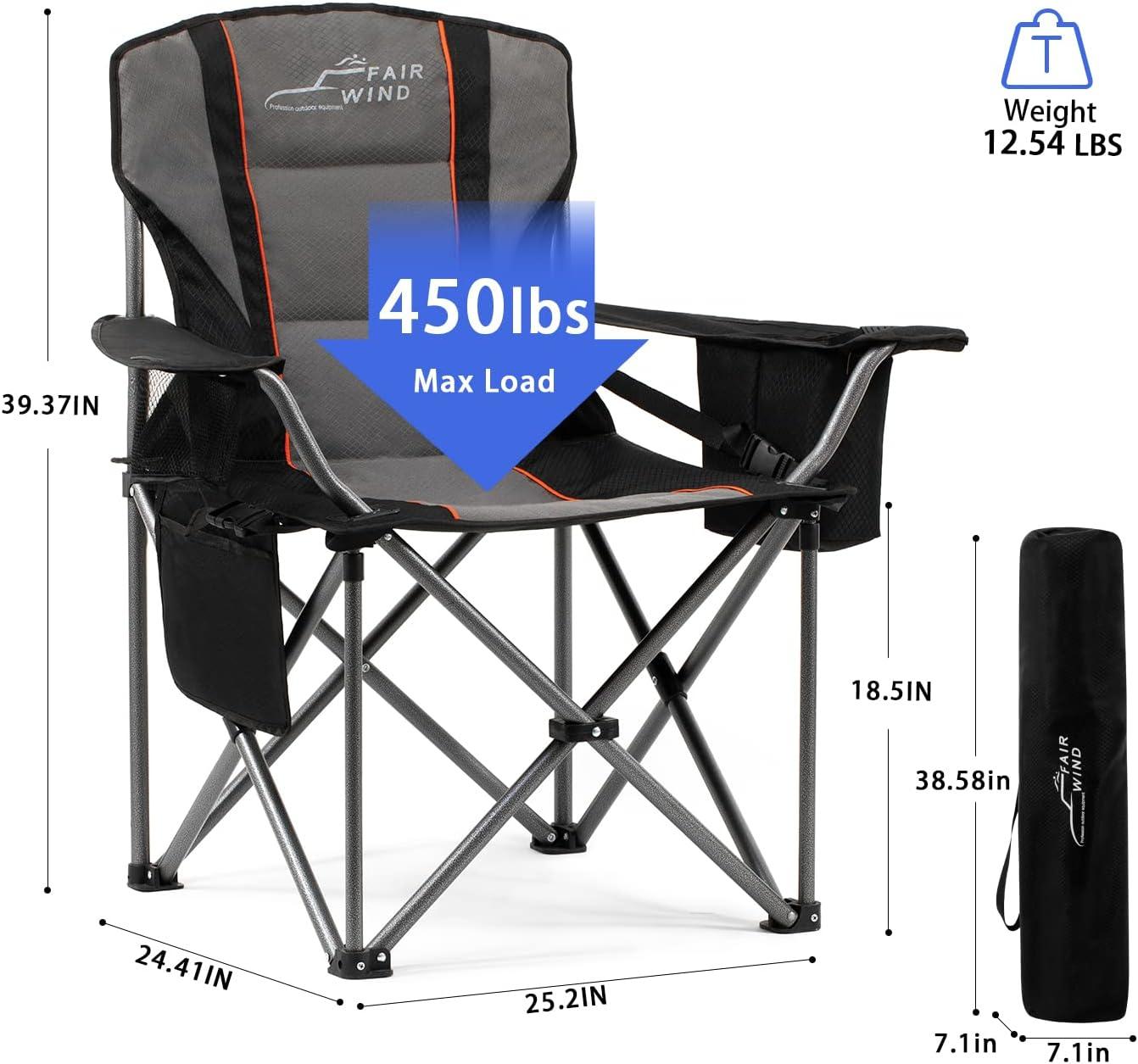 Oversized Black and Gray Alloy Steel Camping Chair with Lumbar Support