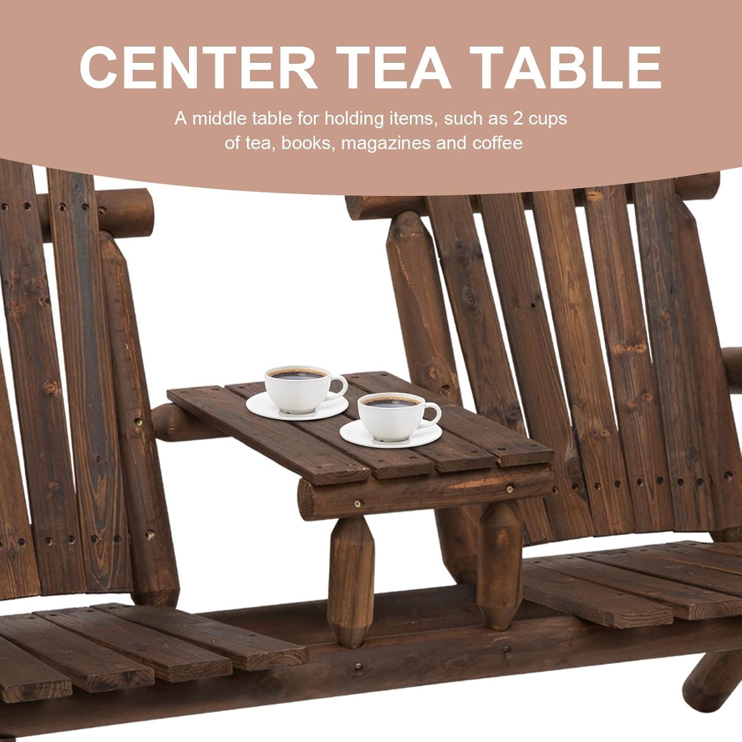 Outsunny Outdoor Wood Adirondack Bench Chair with Center Table, Brown