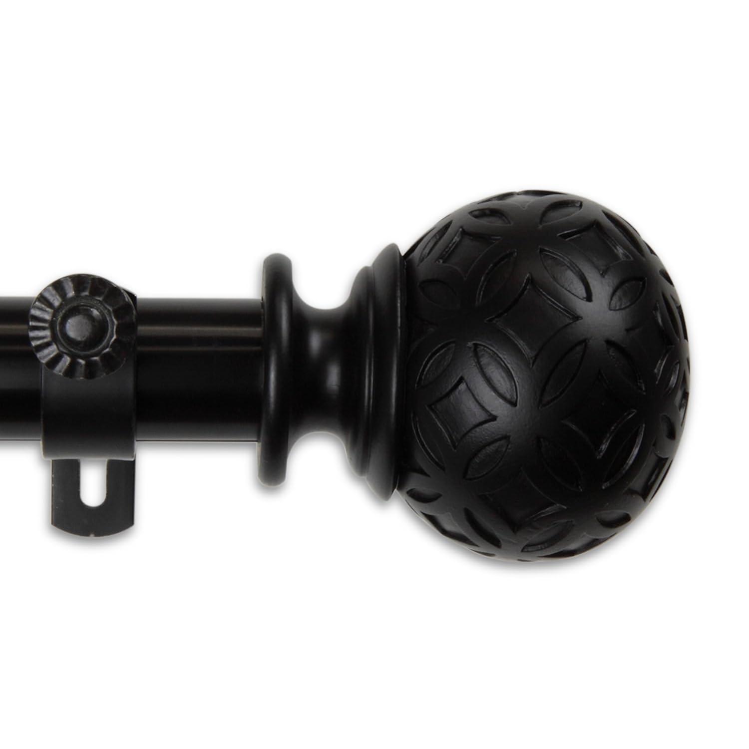 Hart & Harlow Oliver 1-in 120-in to 170-in Black Steel Single curtain rod with Finials
