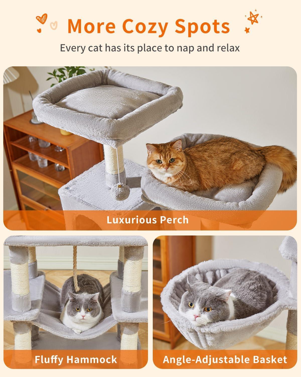 71" Indoor Tall Large Cat Tree Multi-Level Cat House With 2 Big Condo Pad Bed, Cozy Hammock And Scratching Posts