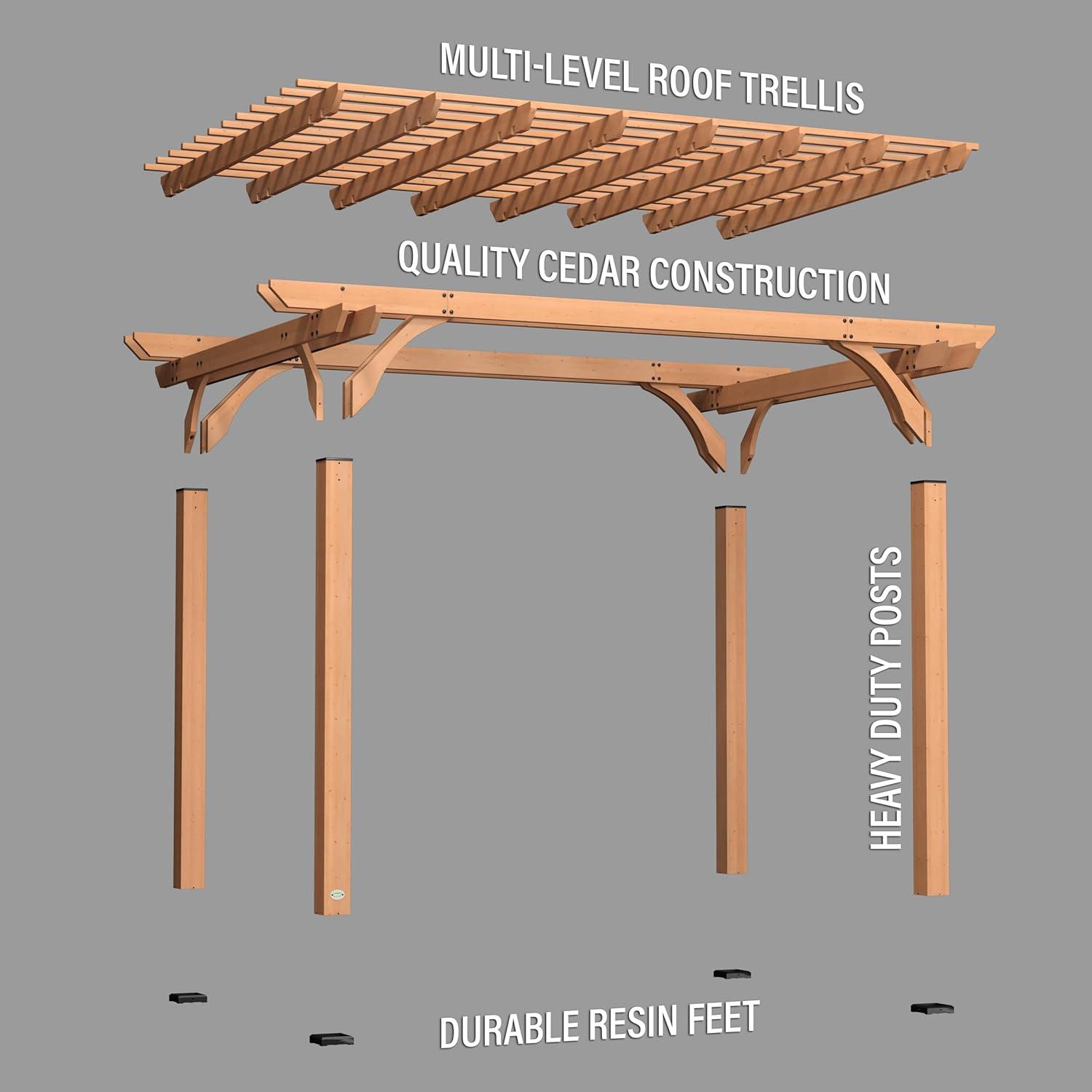 Medium Brown Cedar Wood Outdoor Pergola with Diagonal Braces