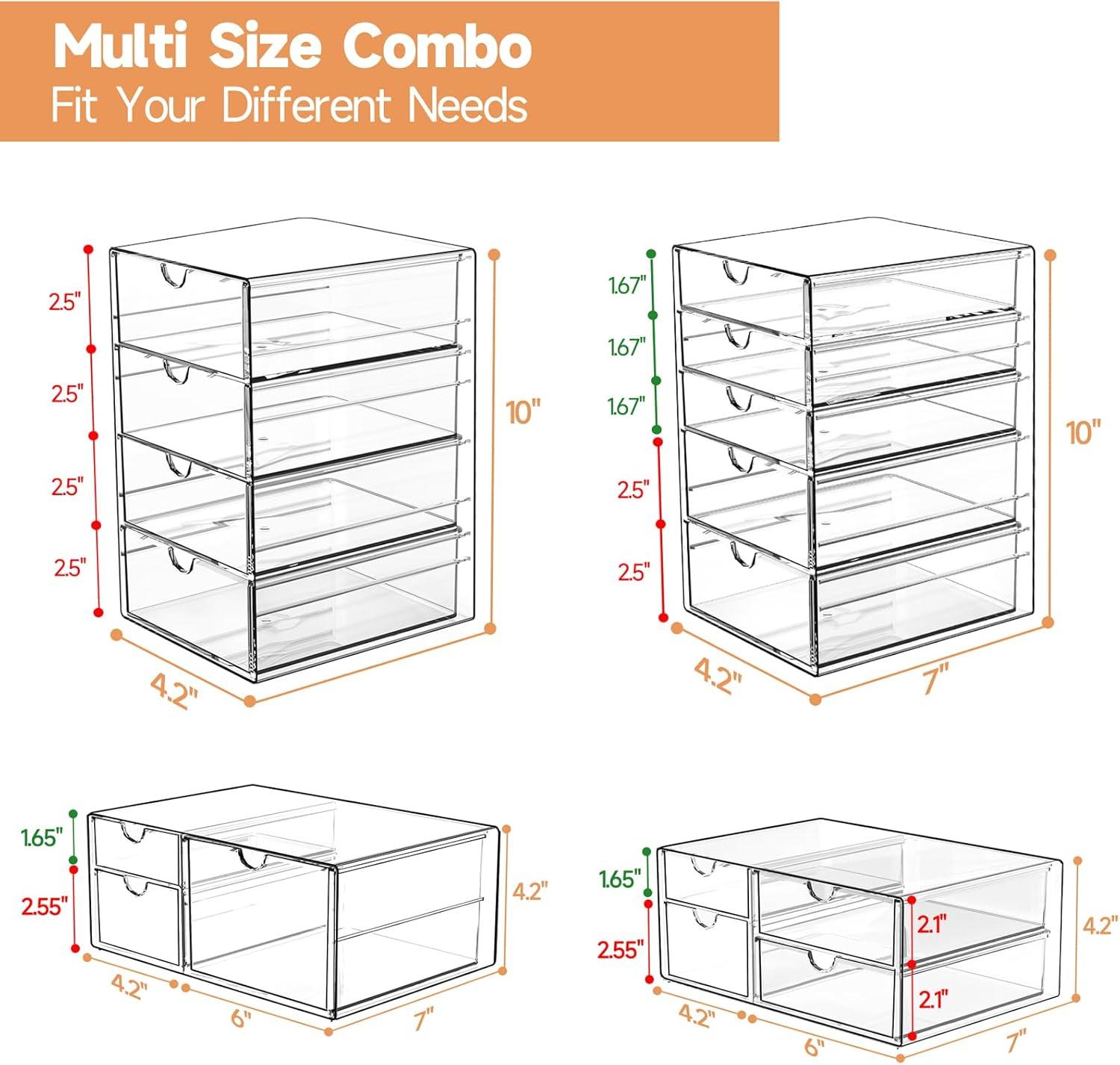 Makeup Organizer With 16 Drawers, 4 Pcs Desktop Office Supplies, Desk Organizers, Clear Desk Accessories, Dustproof Drawer Storage for Make Up, Jewelry, Pen, Stationary