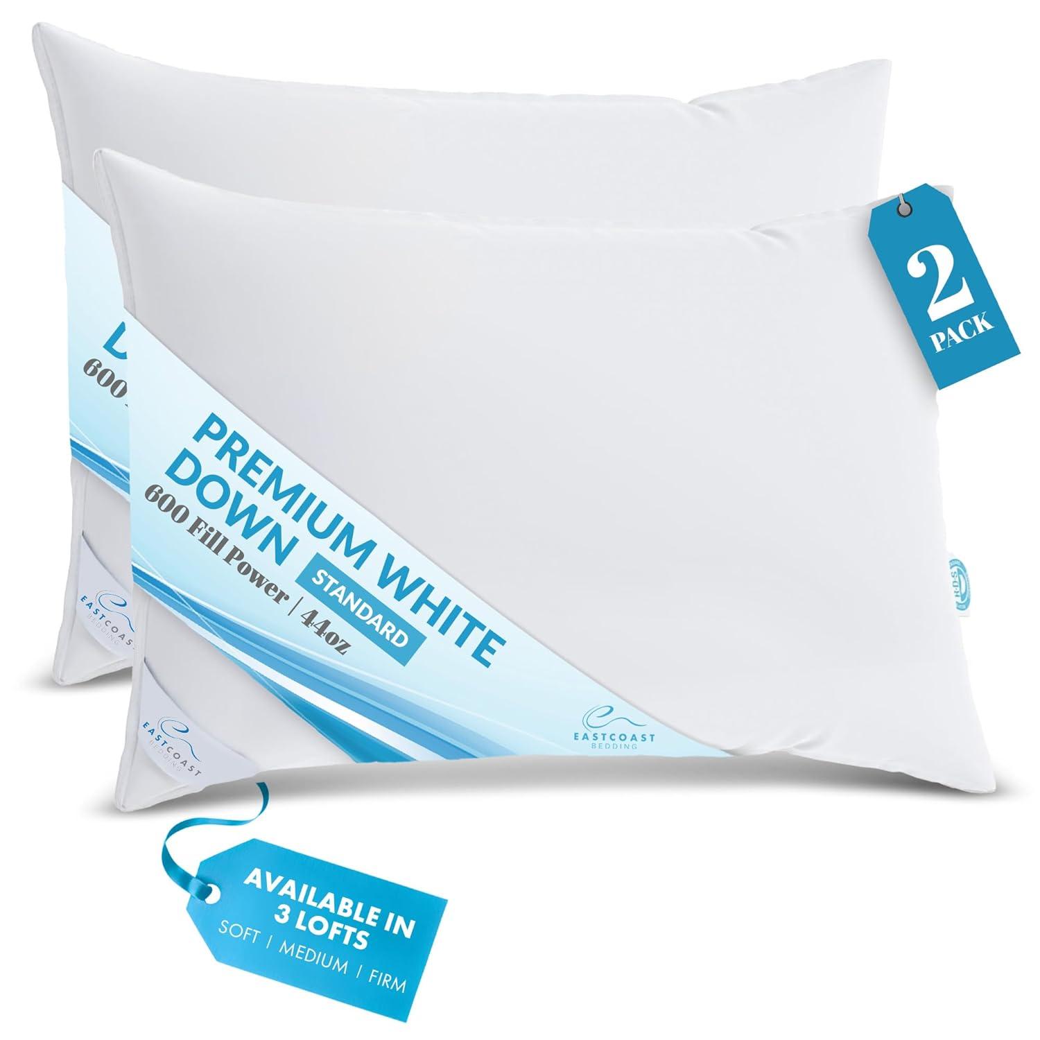 East Coast Bedding Firm Elite Premium Down Dream 600 Fill Power Pillow Set of 2