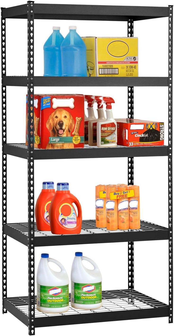 Black Steel 72" Adjustable Shelving Unit with 5 Tiers