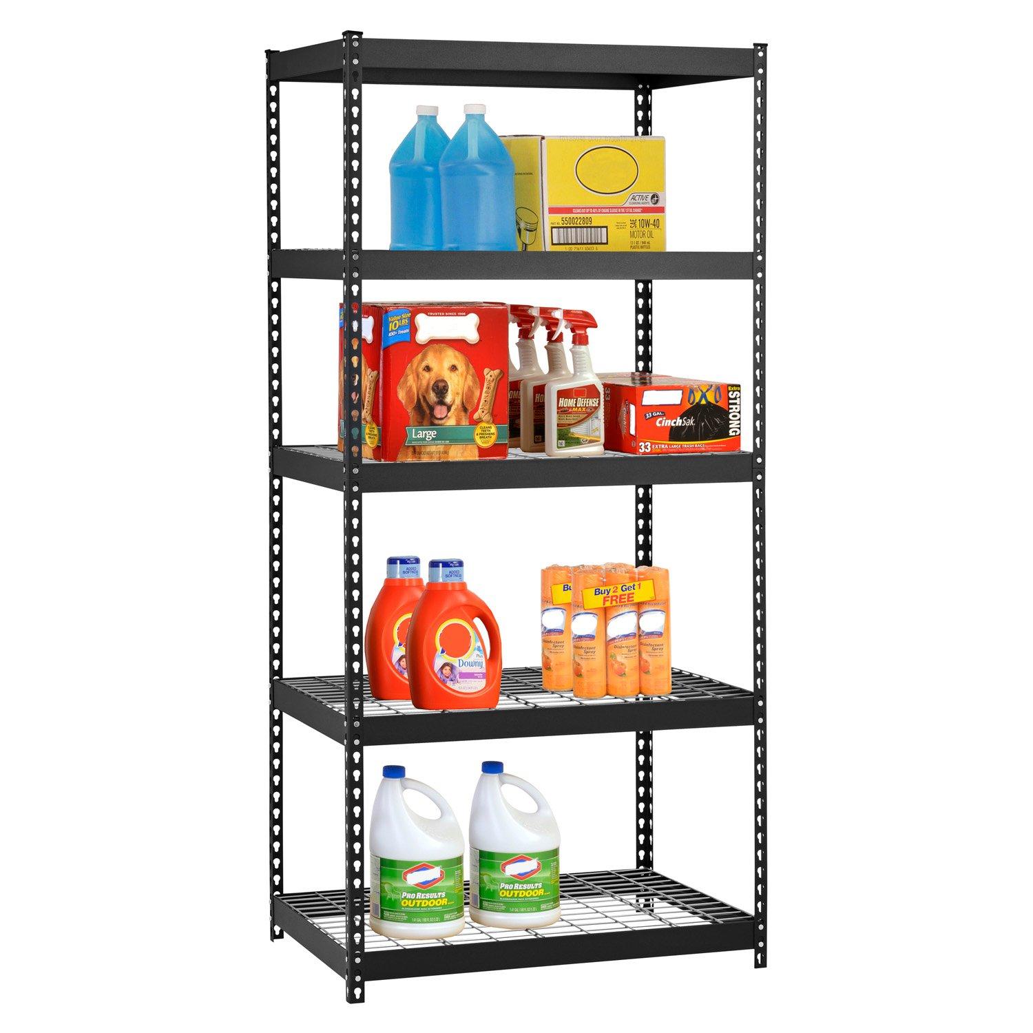 Black Steel 72" Adjustable Shelving Unit with 5 Tiers