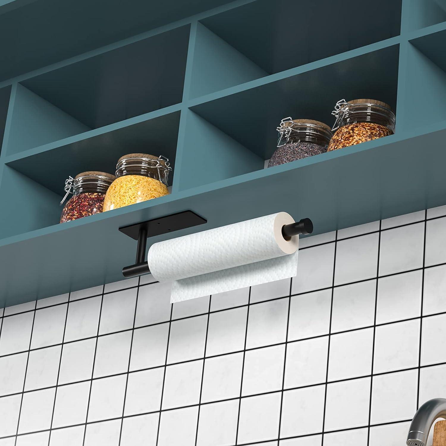 Paper Towel Holder - Under Cabinet Paper Towel Rack for Kitchen、Bathroom,SUS304 Stainless Steel(Matte Black)