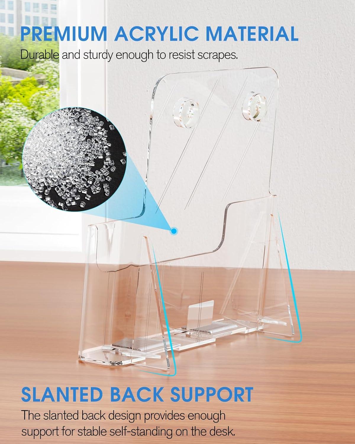 Ktrio Acrylic Brochure Holder 8.5 x 11 inches Plastic Acrylic Literature Holders Clear Flyer Holder Rack Card Holder, Magazine, Pamphlet, Booklet Display Stand Trifold Holder Desk or Wall Mount 2 Pack