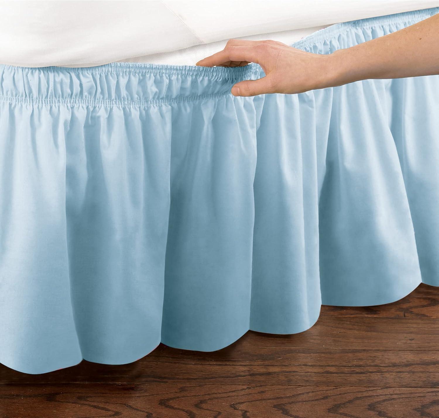 Collections Etc Wrap Around Bed Skirt, Easy Fit Elastic Dust Ruffle, Blue, Queen/King