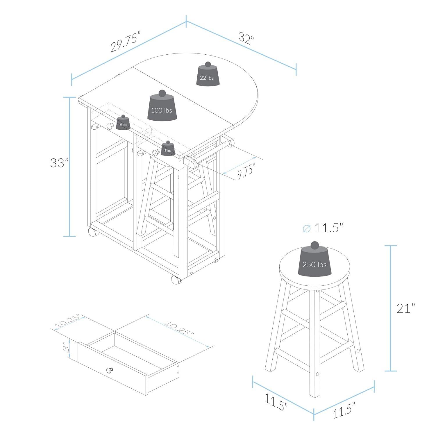 Casual Home Breakfast Cart with Drop-Leaf Table