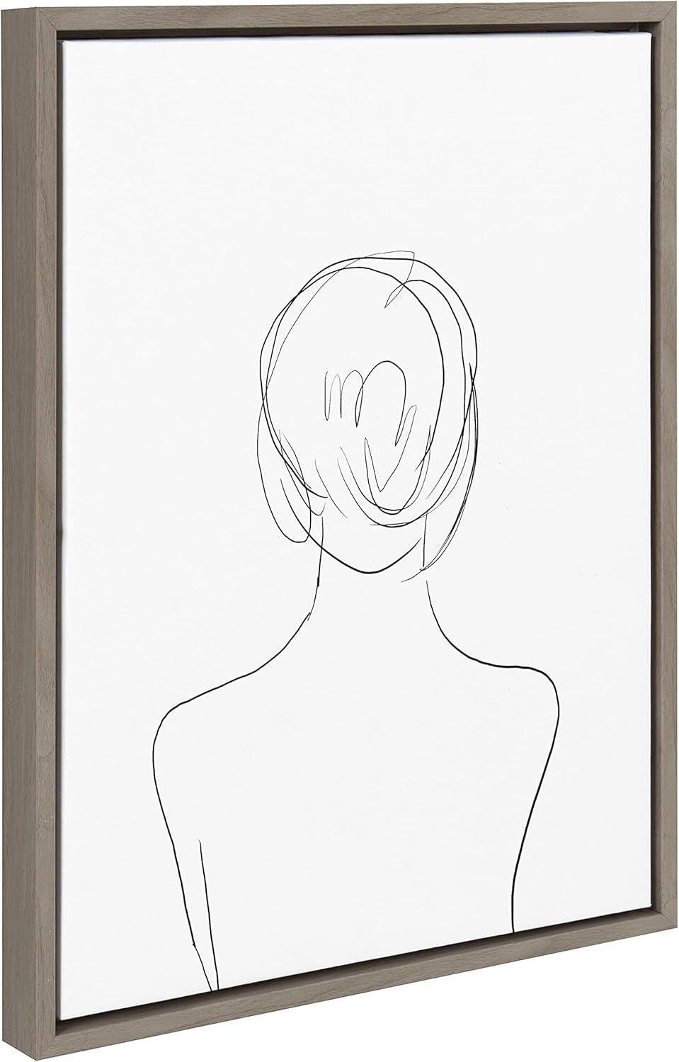 Kate and Laurel Sylvie Minimalist Woman Framed Canvas by Teju Reval of SnazzyHues, 18x24, Gray