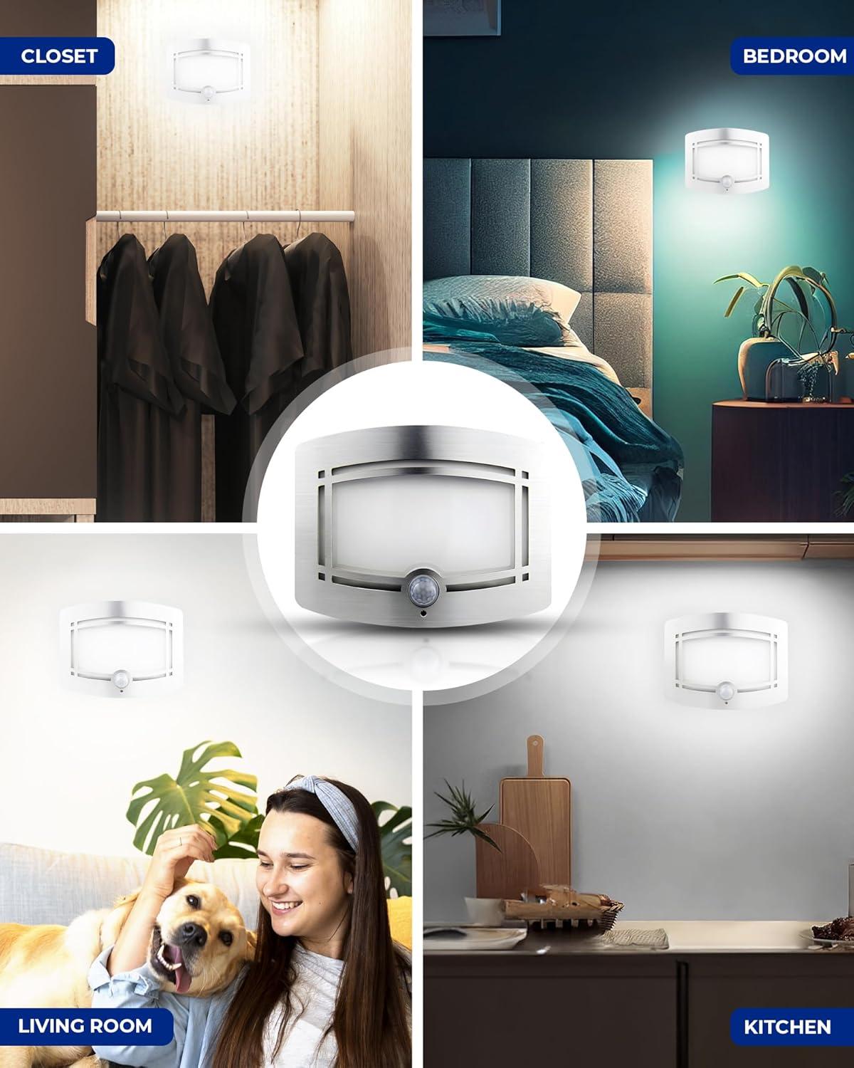 Bell+Howell Night Light 2 Sets Motion Activated Touchless Dimming Control Stick-Anywhere Closet Lights Stair Lights Wall Lights