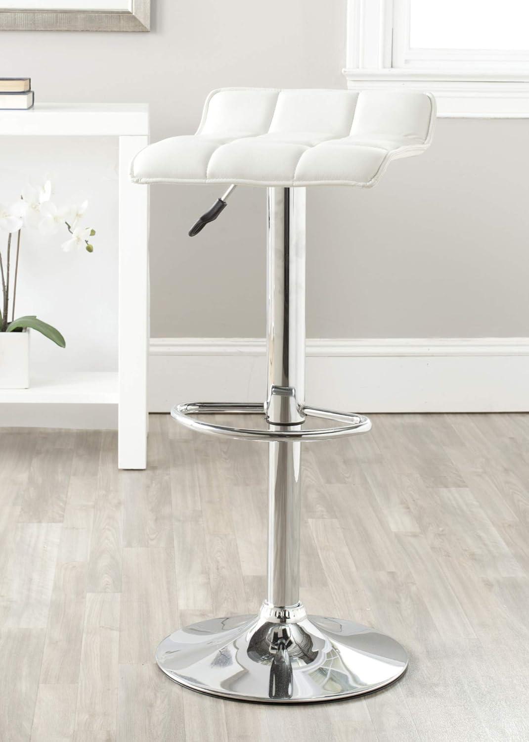 Lamita White Adjustable Swivel Bar Stool with Chrome Base