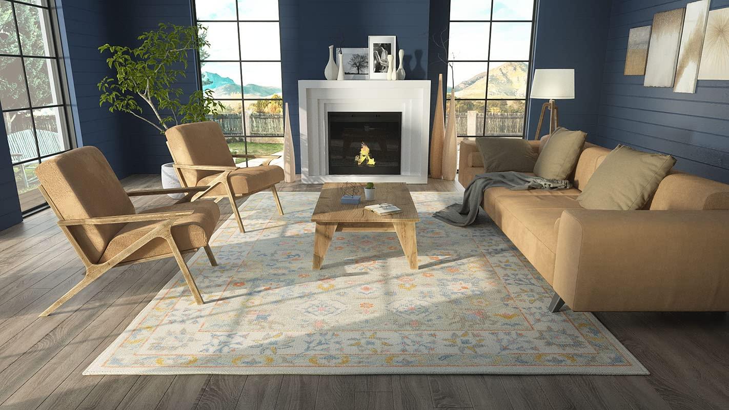 Momeni 9'9"x12'6" Anatolia Mae Medallion Machine Loomed Area Rug Light Blue: Wool & Nylon, Low Pile, Indoor Use