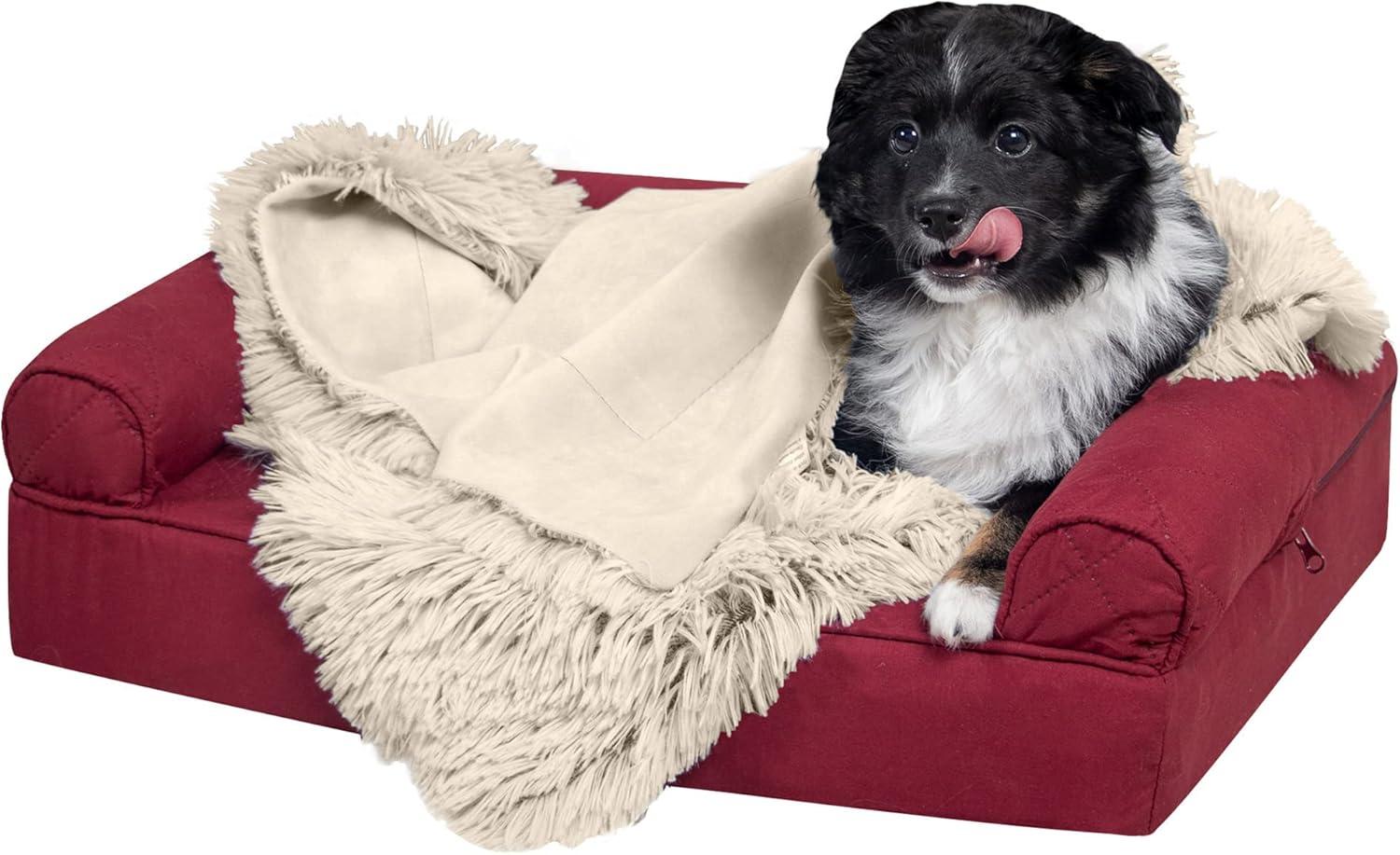 QUALITY FLOORING INC. Waterproof Throw Blanket For Dogs & Indoor Cats, Washable - Shaggy Plush Calming Long Faux Fur & Velvet Dog Blanket