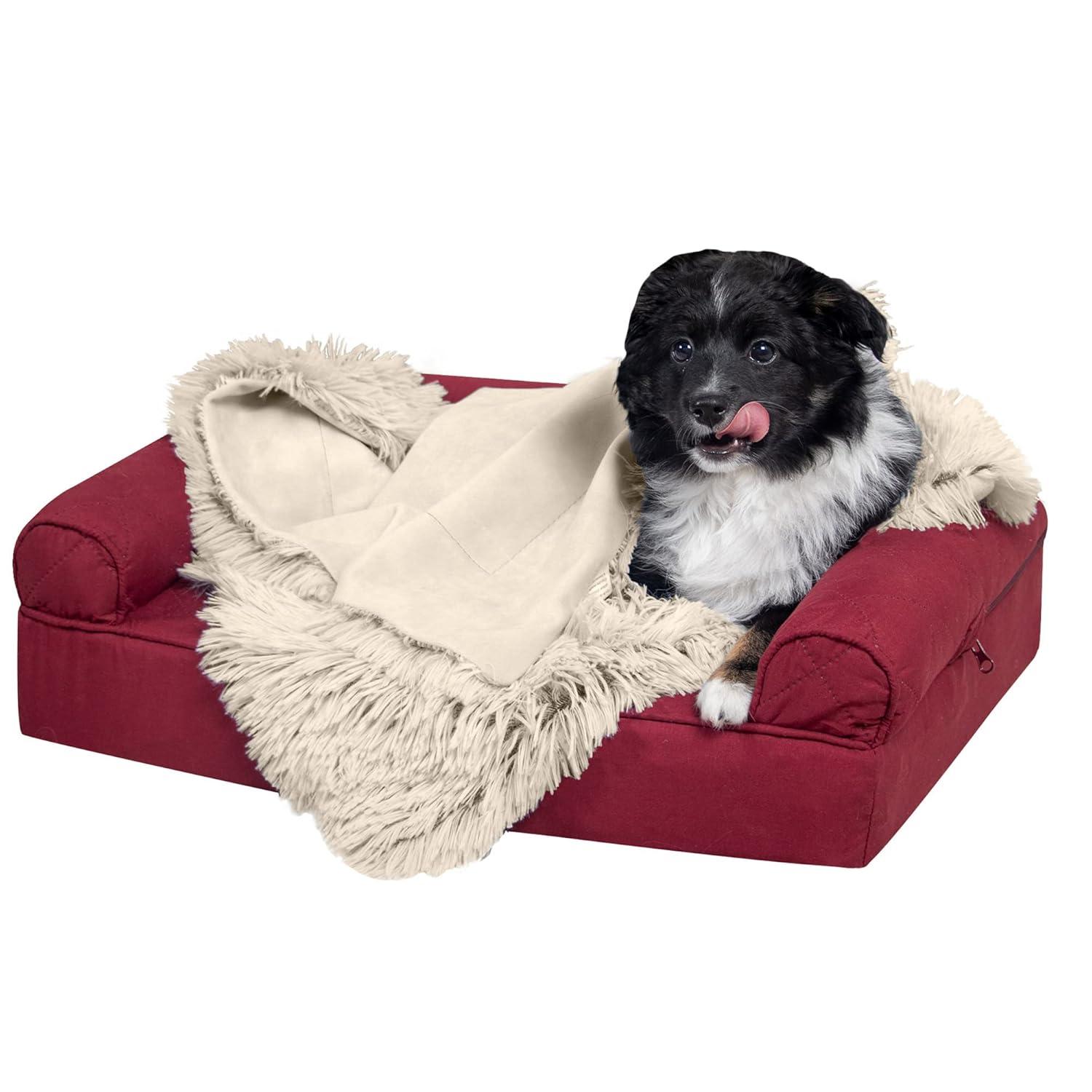 QUALITY FLOORING INC. Waterproof Throw Blanket For Dogs & Indoor Cats, Washable - Shaggy Plush Calming Long Faux Fur & Velvet Dog Blanket