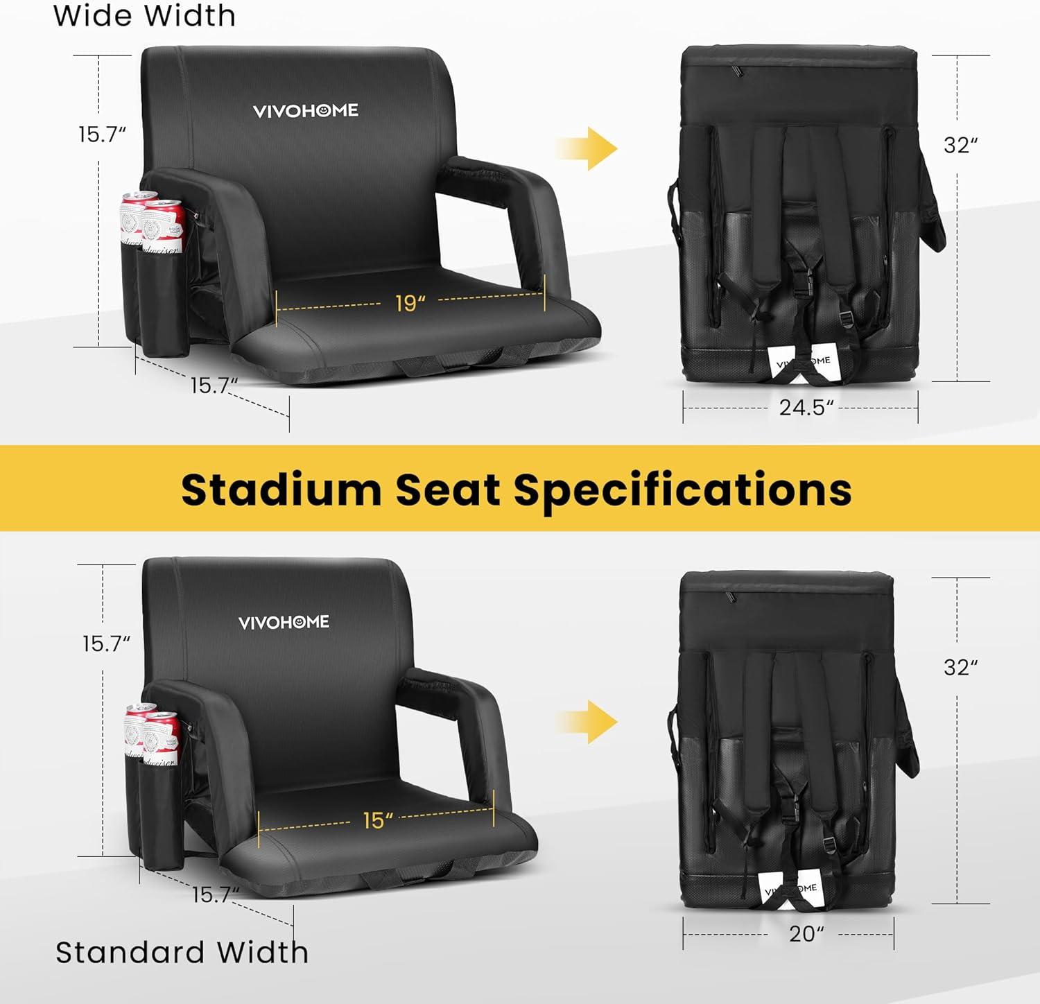 SPECSTAR Foldable Stadium Seat Chair for Bleachers with Padded Back Support and Armrests 2 pack
