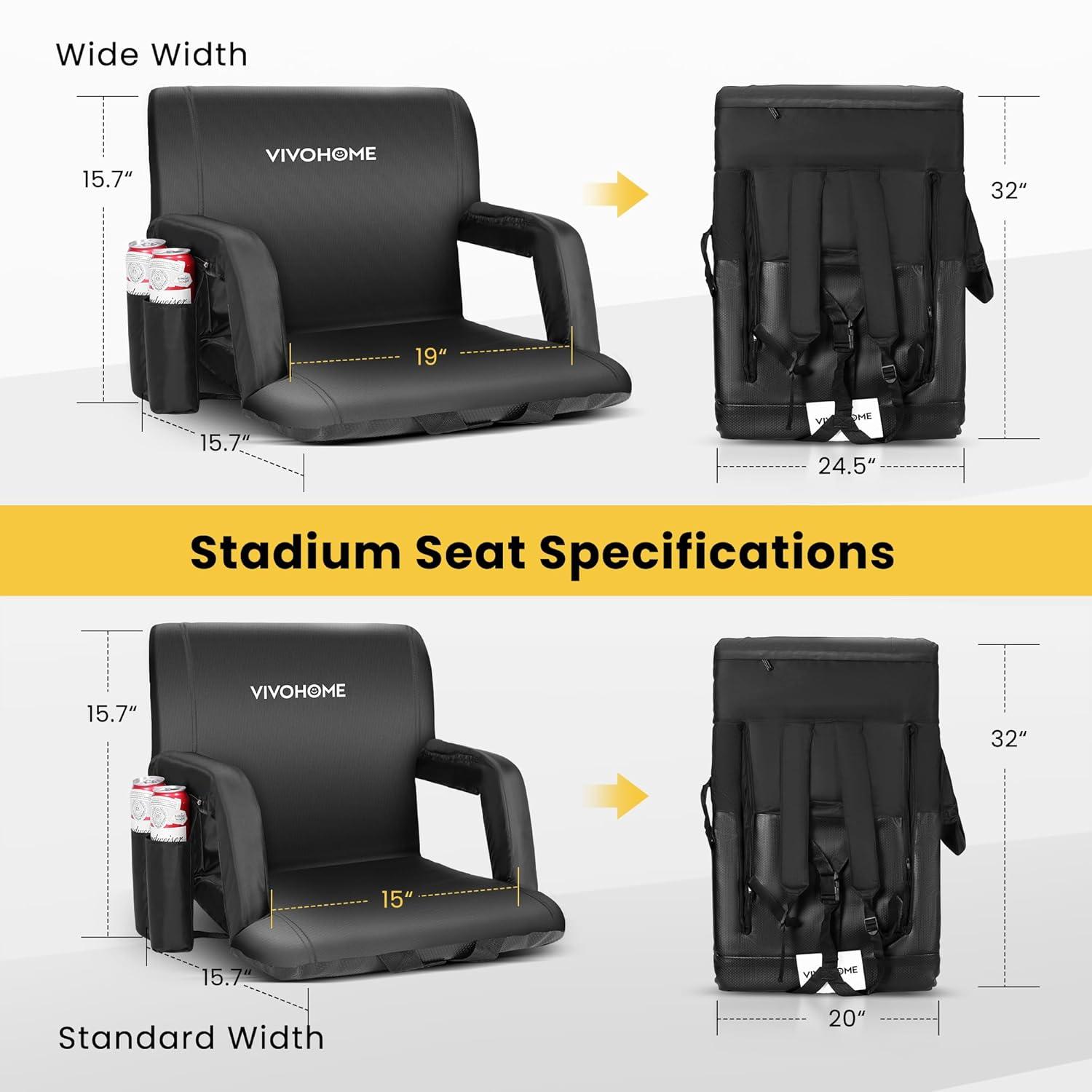 SPECSTAR Foldable Stadium Seat Chair for Bleachers with Padded Back Support and Armrests 2 pack