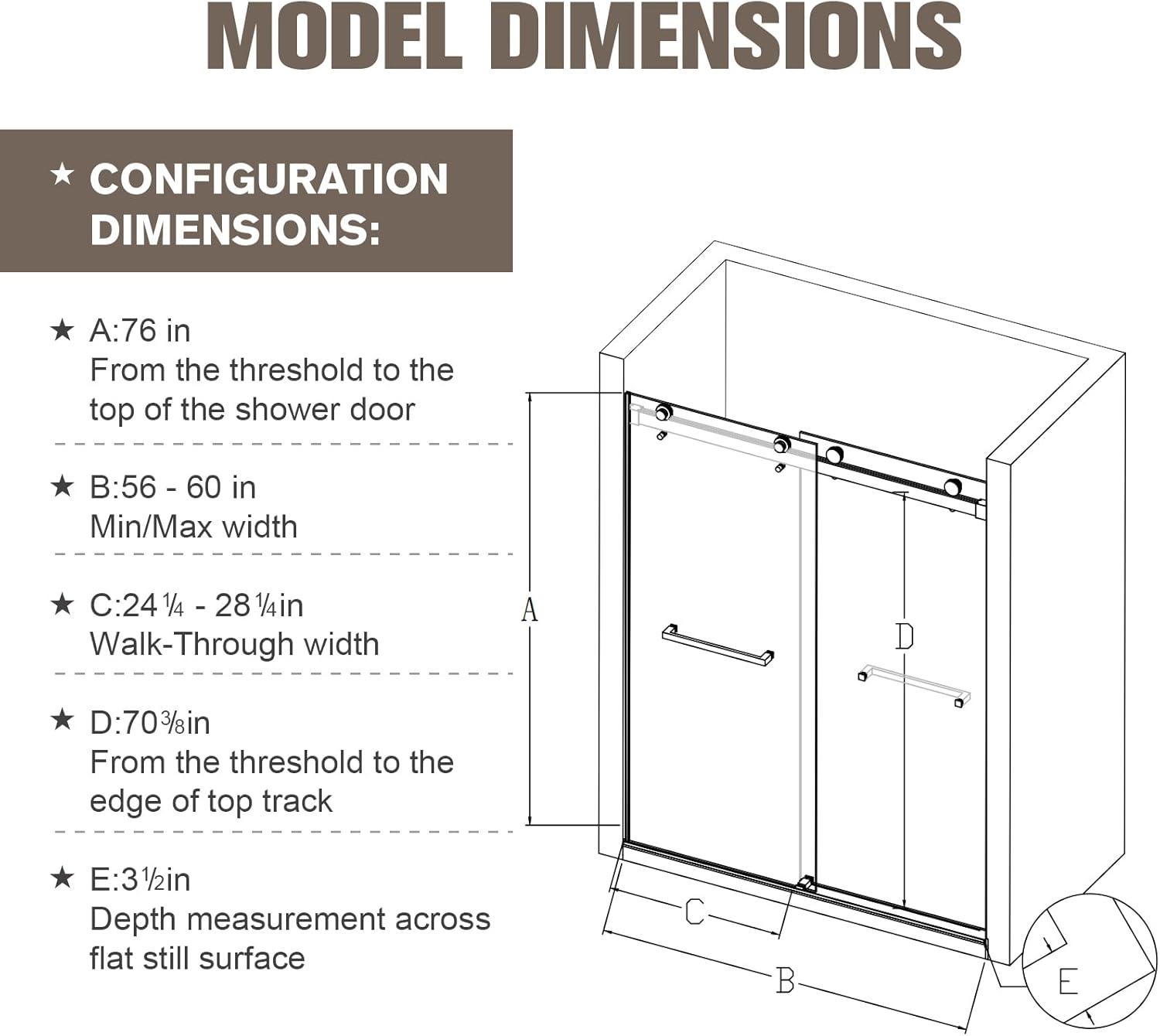 56-60"W x 76"H Dual Sliding Shower Door, Modern Style