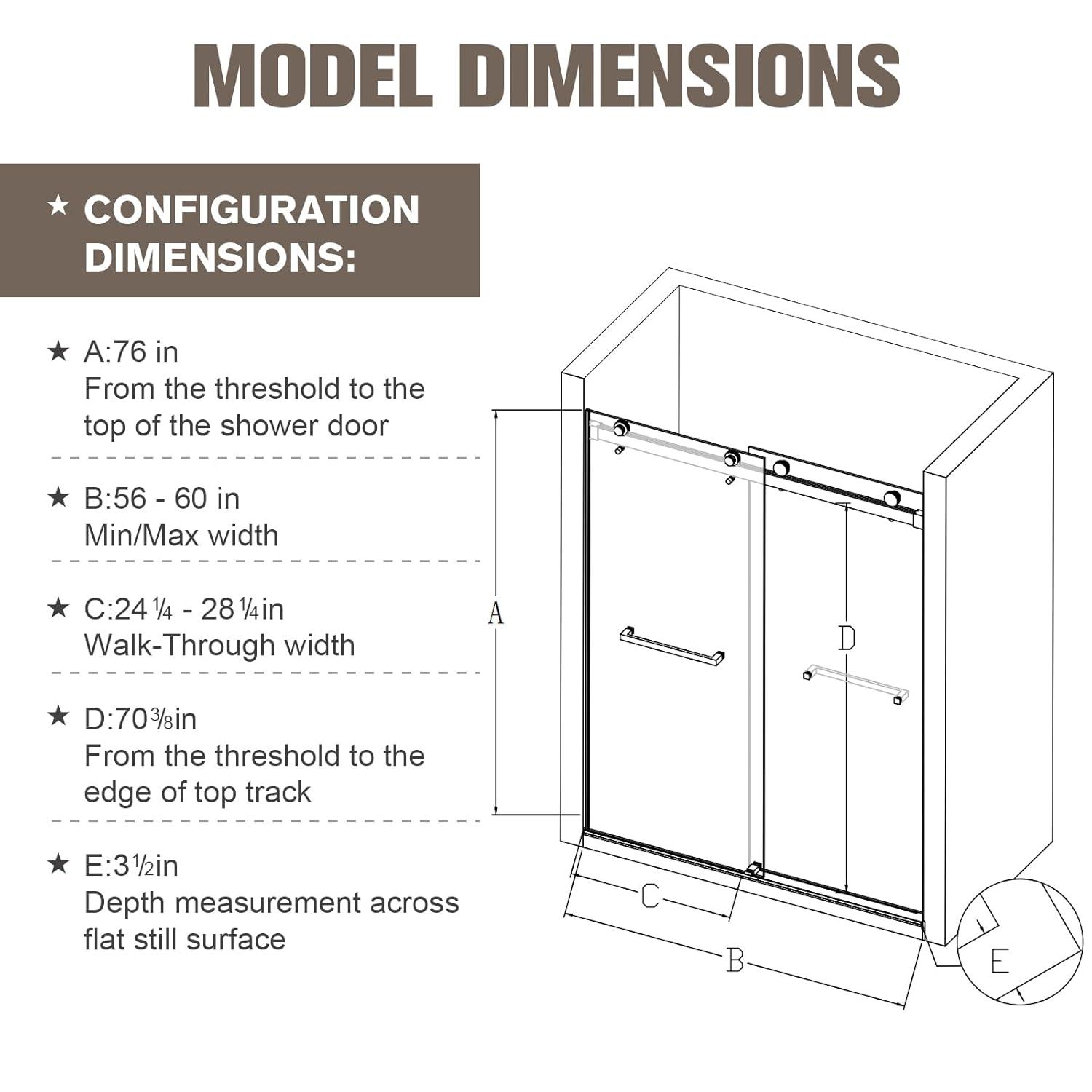 LILI 56-60"W x 76"H Dual Sliding Shower Door, Modern Style AADSH5676LL