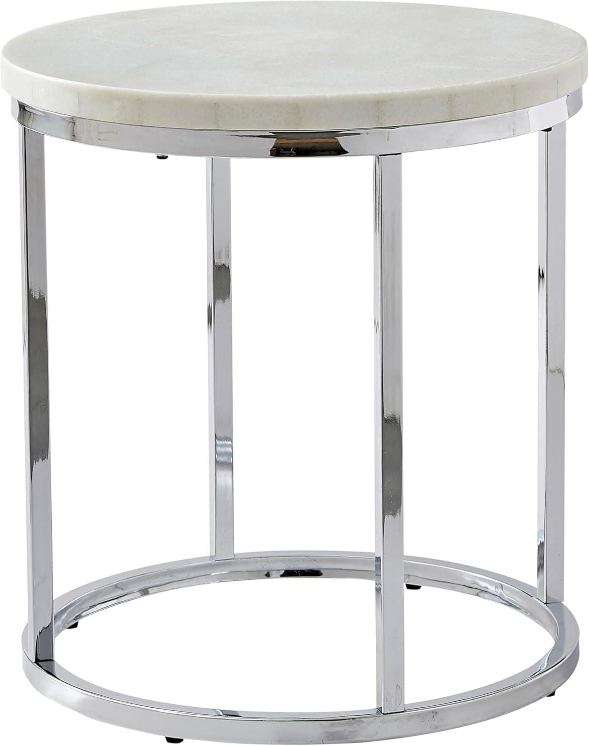 Echo Round End Table White - Steve Silver Co.: Chrome Base, 22" Marble Top, Contemporary Design, No Tools Assembly