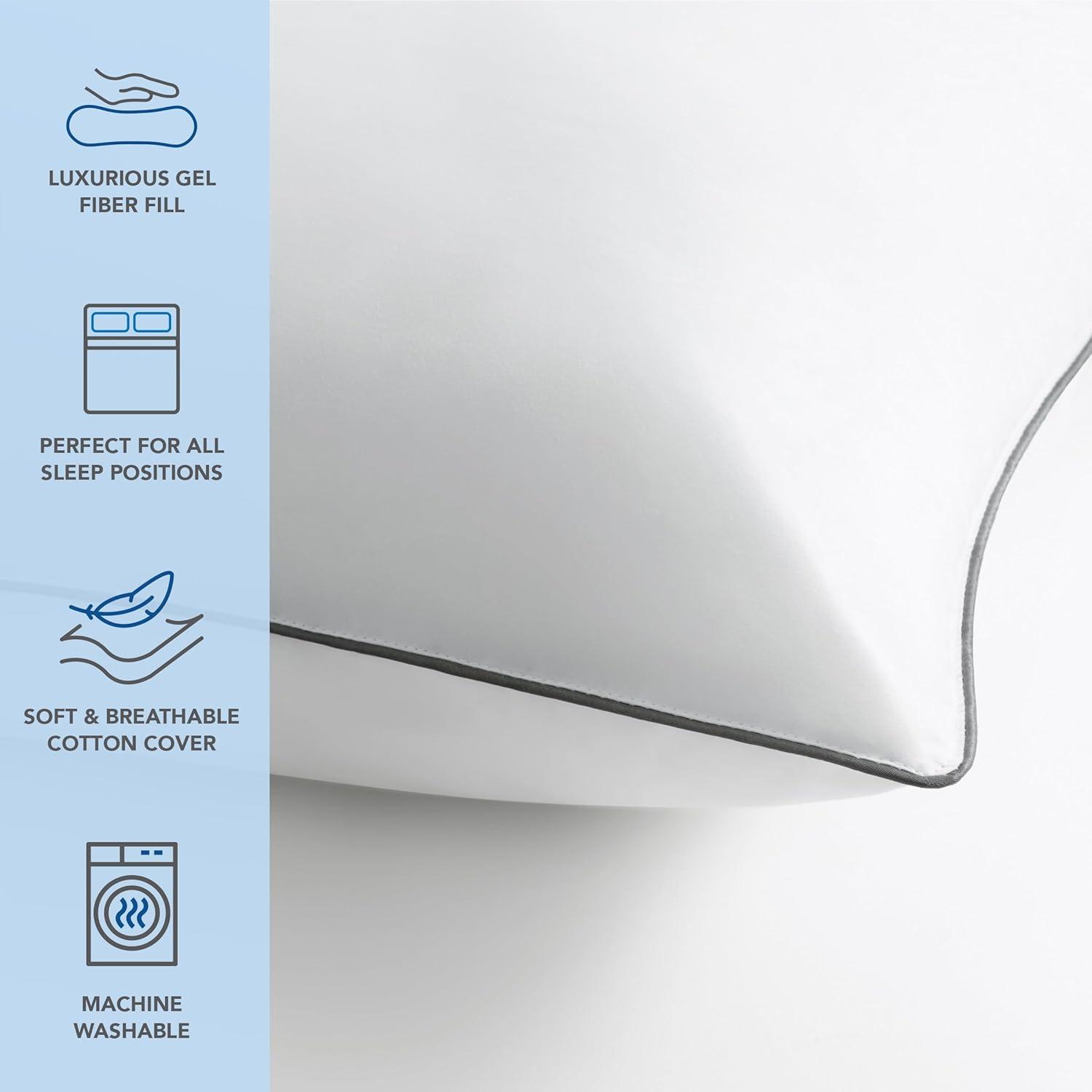 Host & Home Hypoallergenic Pillows (2 Pack) - White with Silver Piping, Cotton with Poly Fill - Queen 20x30 in.