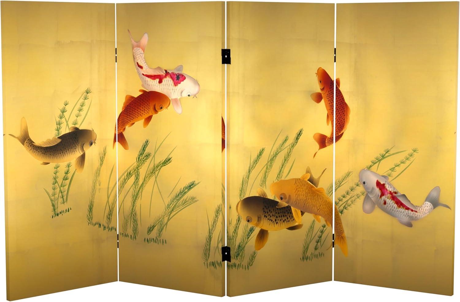 Gold Koi Pond Double Sided Canvas 4-Panel Room Divider