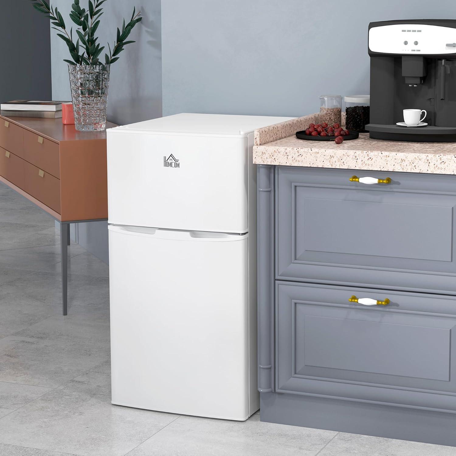 COOKCOK 3.2 Cu.Ft Mini Fridge with Freezer, Double Door with Adjustable Thermostat, Shelf for Bedroom, Dorm, Home Office, Energy Efficient, White