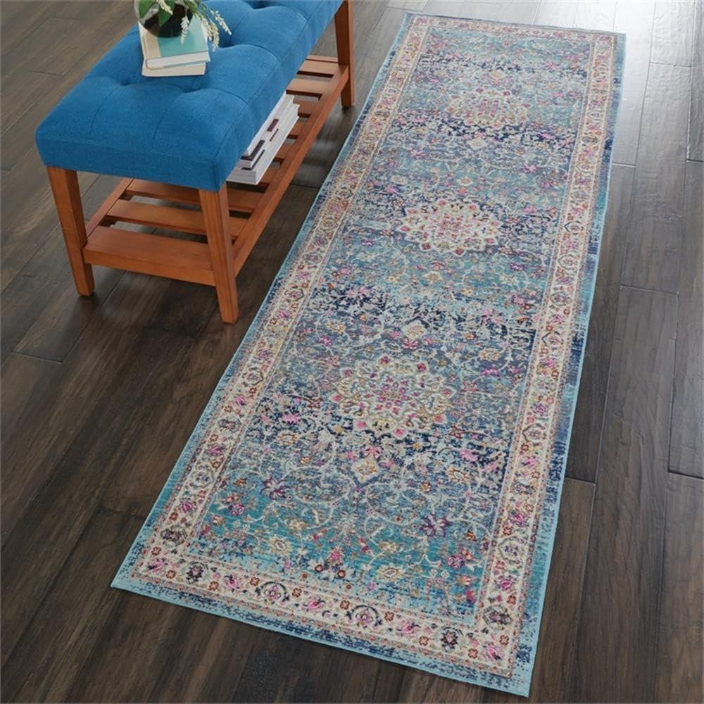 Nourison Vintage Kashan VKA01 Blue/Ivory/Orange Indoor Area Rug - 2'4 x 8'