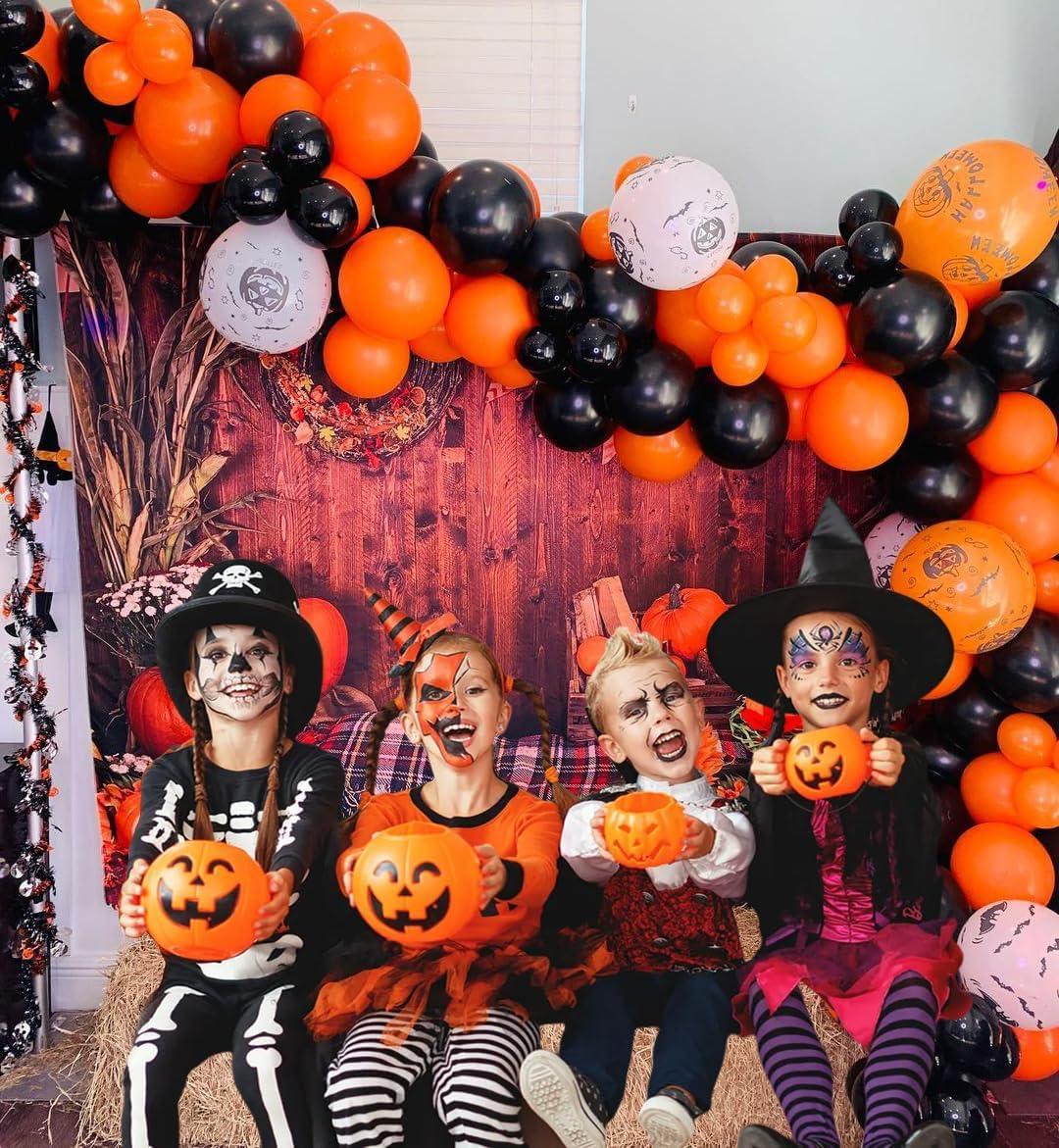 Halloween Party Black and Orange Latex Balloons with Confetti, 12 Inch, 50 Pcs